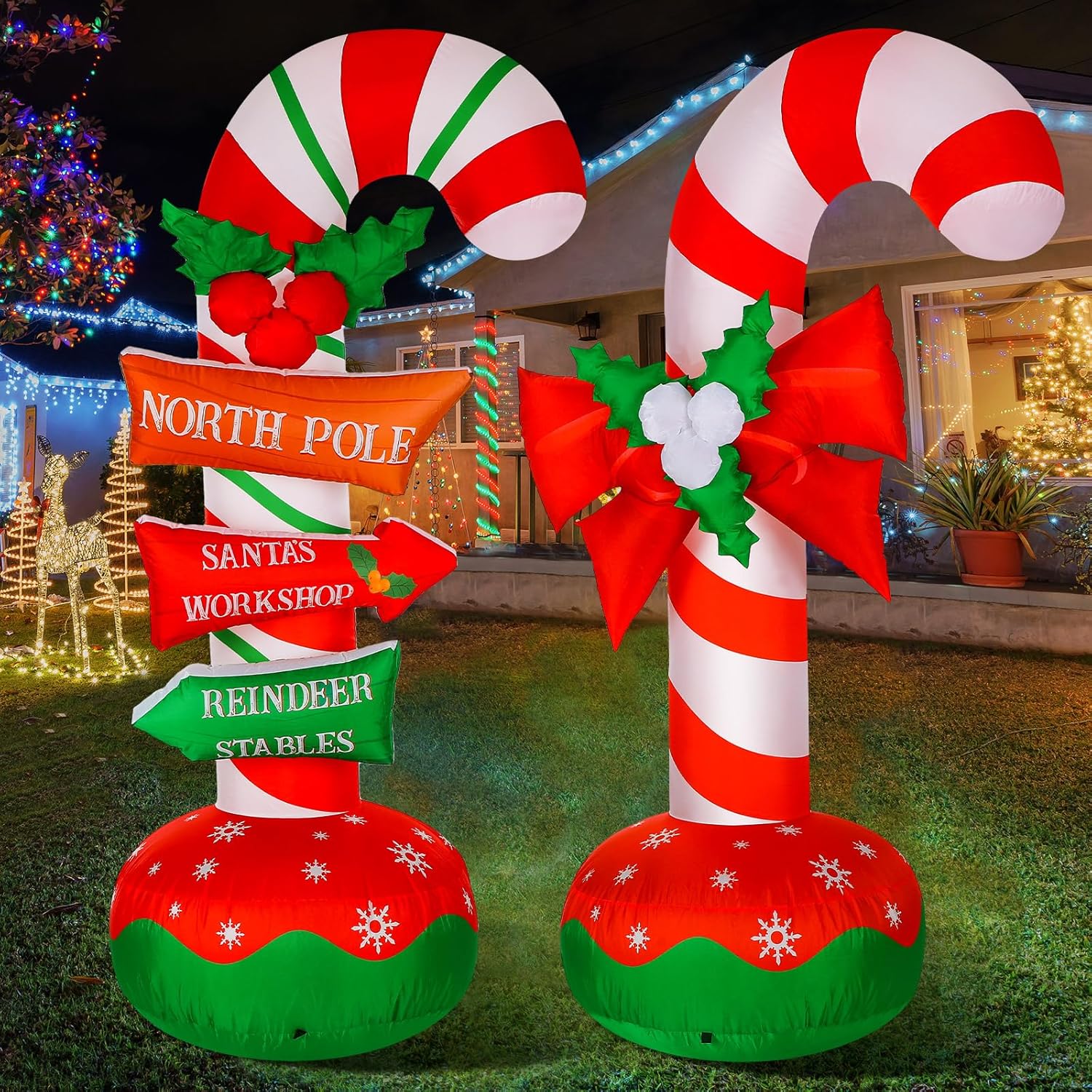 2 piezas inflables de bastón de caramelo de 6 pies para decoración de Navidad, letreros apilables de bastón de caramelo de Navidad, letreros