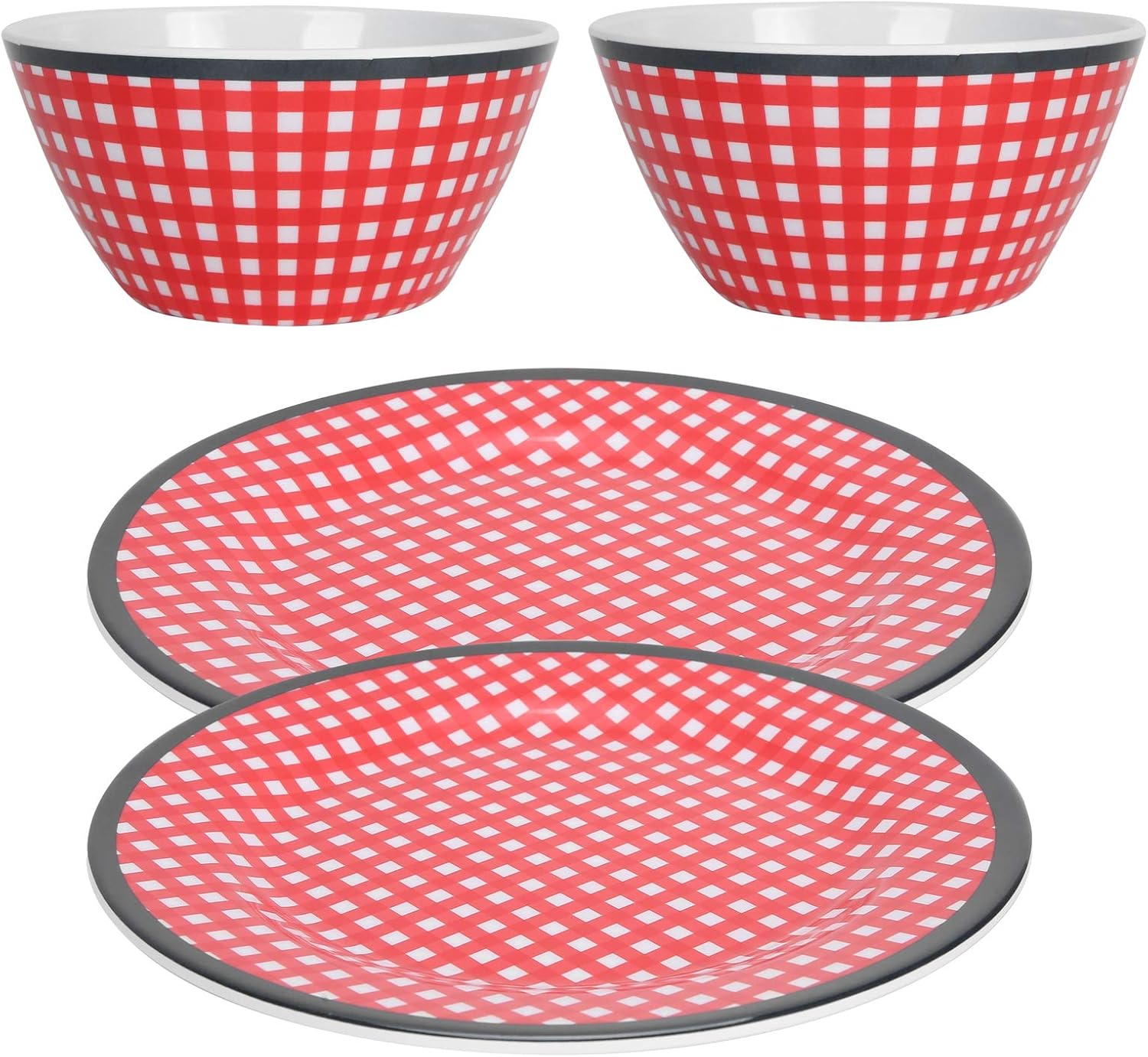 Juego de cuencos de ensalada, juego de vajilla de 4 piezas, plato de porcelana de imitación, cuenco – Kit de ensaladera de rejilla roja