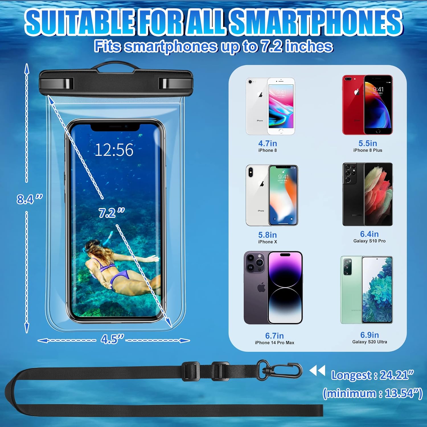 SHANSHUI Bolsa impermeable para teléfono, paquete de 2 soportes universales impermeables para teléfono, cordón ajustable, bolsa seca impermeable