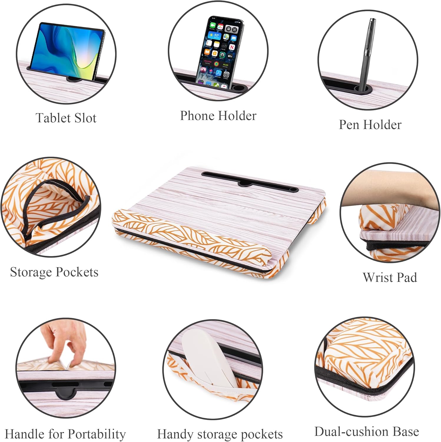 LIZIMANDU Escritorio de regazo, se adapta a computadoras portátiles de hasta 15.6 pulgadas con almohada suave y bolsa de almacenamiento, bandeja de