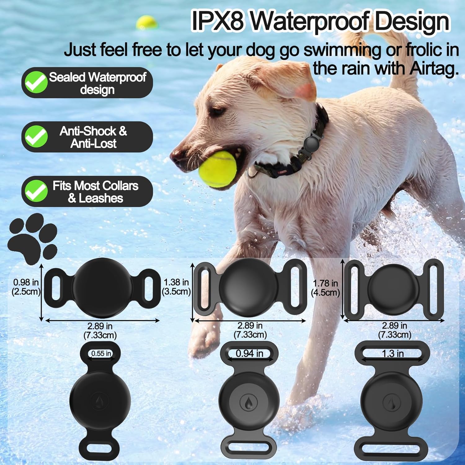 Paquete de 2 soportes impermeables IPX8 para collar de perro, funda de aire oculta para GPS, collar de cachorro, gatito y gato, funda de silicona