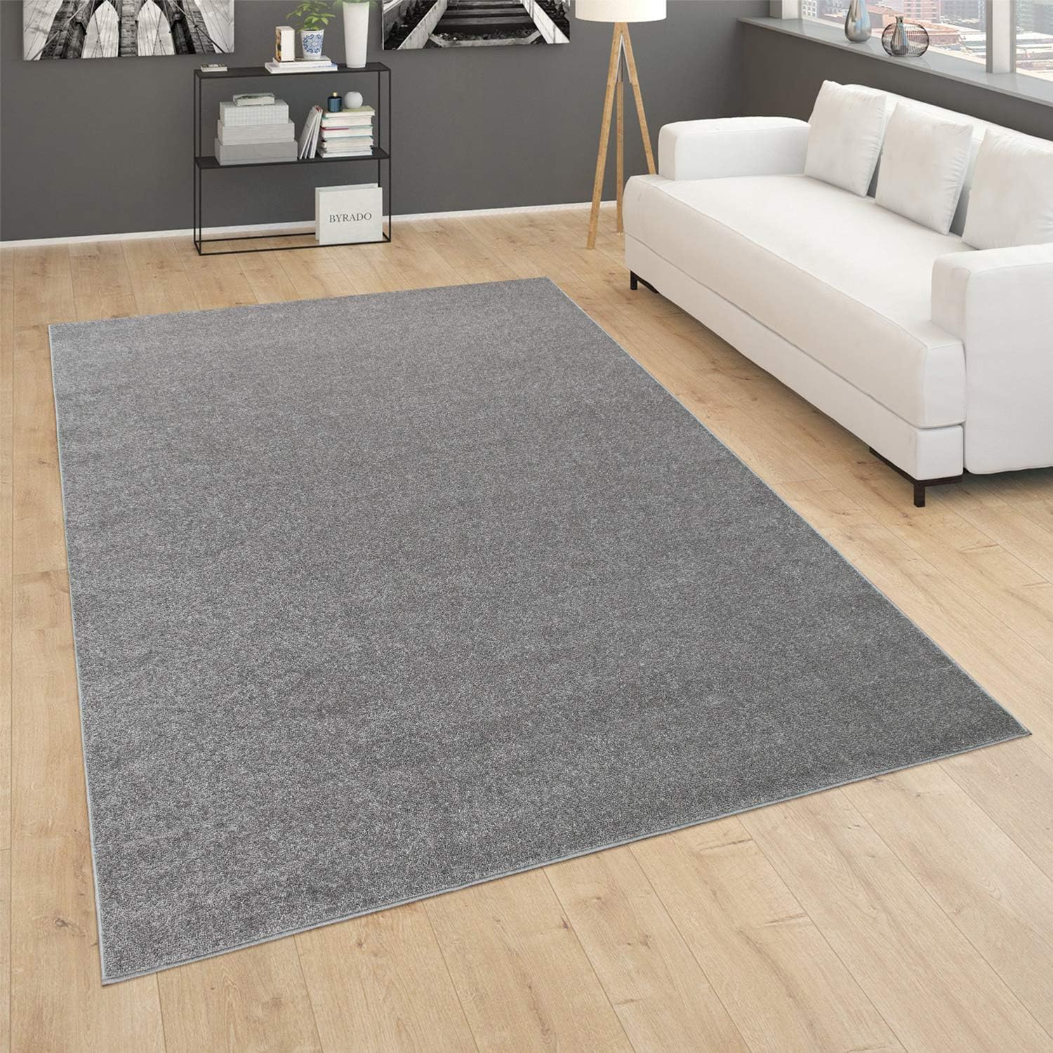 Paco Home Alfombra de área sólida en antracita diseño liso moderno, tamaño 2’8″ x 4’11”