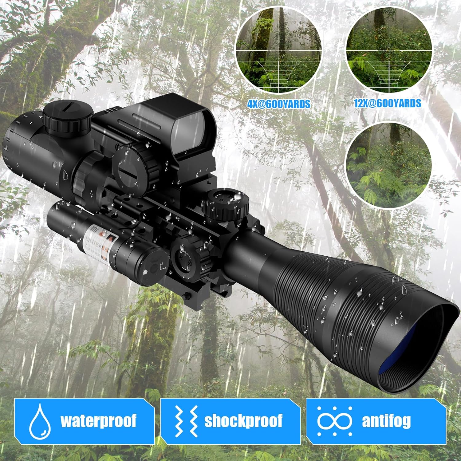 4-1216x50EG Rifle Scope Combo Dual Illuminated RedGreen with GreenRed Laser 4 Models Holographic Reticle Red Dot for Rail Mount