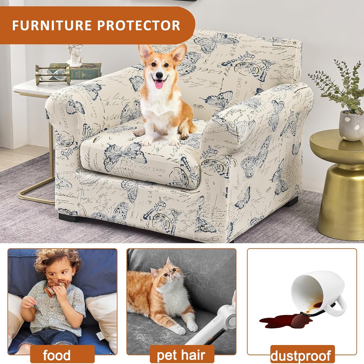 HAOYONG Funda para sillón, 2 piezas, fundas de elastano de alta elasticidad, funda para sillón de 1 plaza, funda antideslizante y lavable para sala