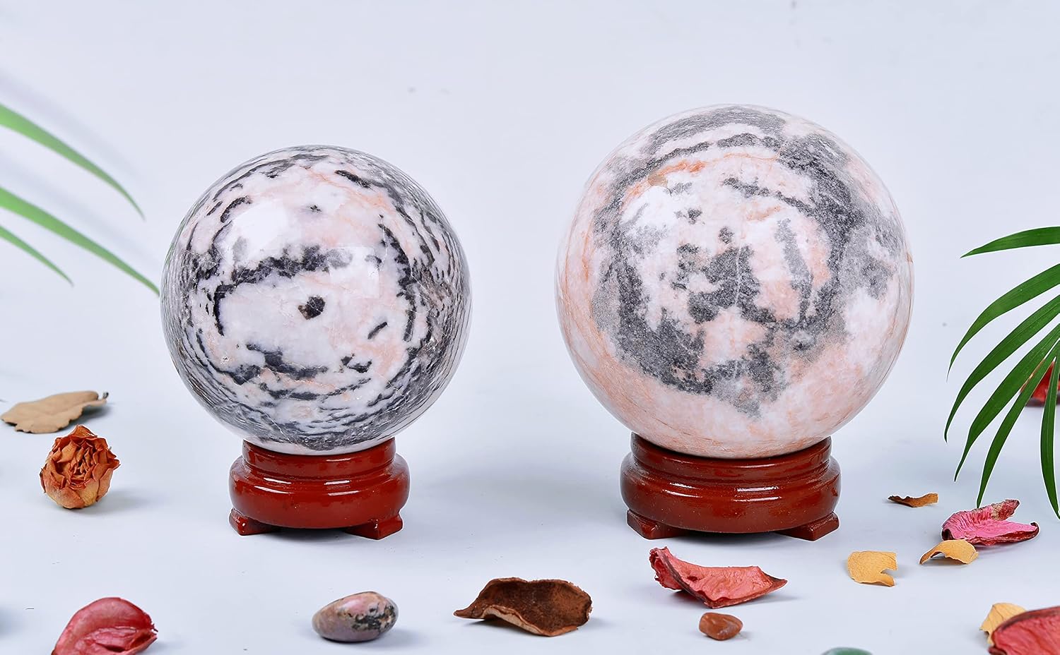 Bola de cristal de jaspe rosa de 2.756-3.150 in con soporte, esfera de piedra de cebra natural, bola decorativa grande de piedras preciosas rosas