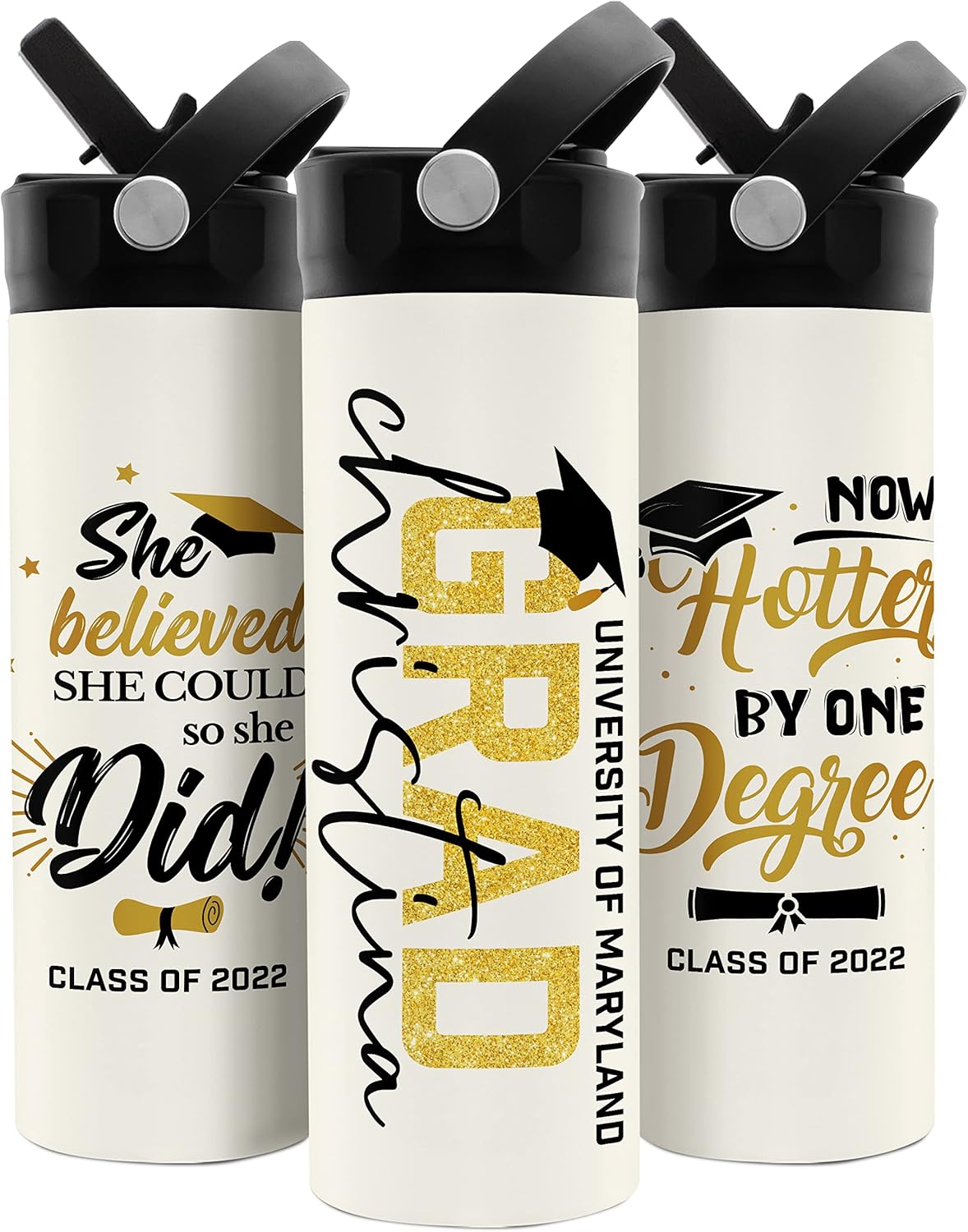 Regalos de graduación para ella, botella de agua de graduación personalizada con tapa con popote, 20 onzas, 8 diseños, regalos de graduación para