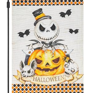 Bandera decorativa de arpillera de Halloween para jardín, 12 x 18 pulgadas, de doble cara de pesadilla antes de Navidad, calabaza, King, feliz Bandera decorativa de arpillera de Halloween para jardín, 12 x 18 pulgadas, de doble cara de pesadilla antes de Navidad, calabaza, King, feliz