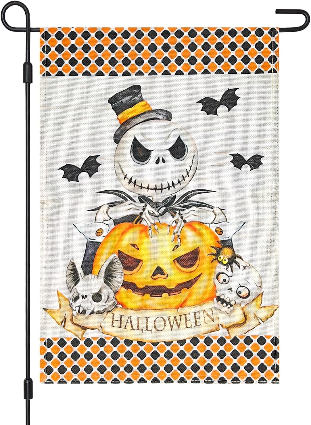 Bandera decorativa de arpillera de Halloween para jardín, 12 x 18 pulgadas, de doble cara de pesadilla antes de Navidad, calabaza, King, feliz