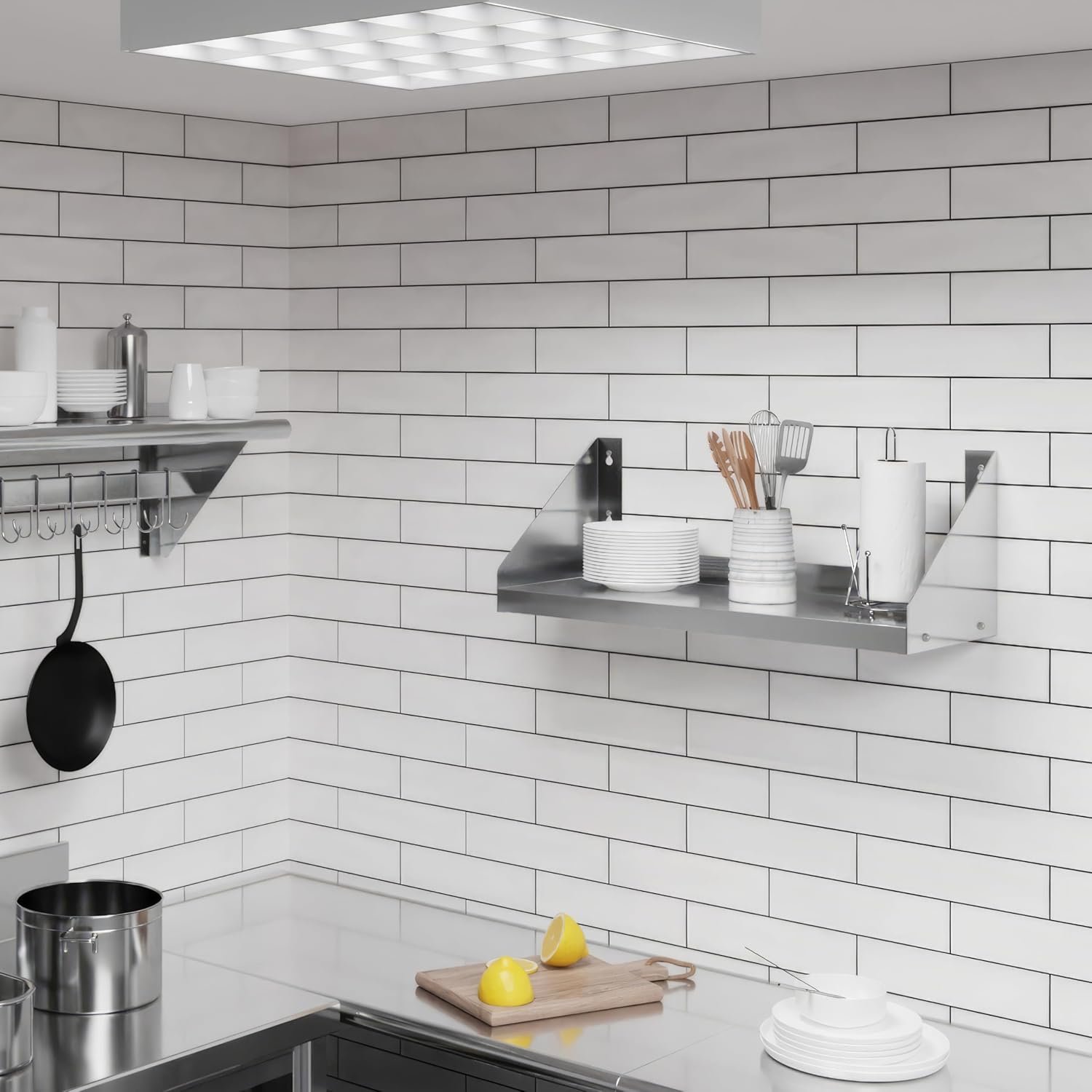 AmGood Estante de pared de acero inoxidable con protectores laterales (30 pulgadas de largo x 12 pulgadas de profundidad)