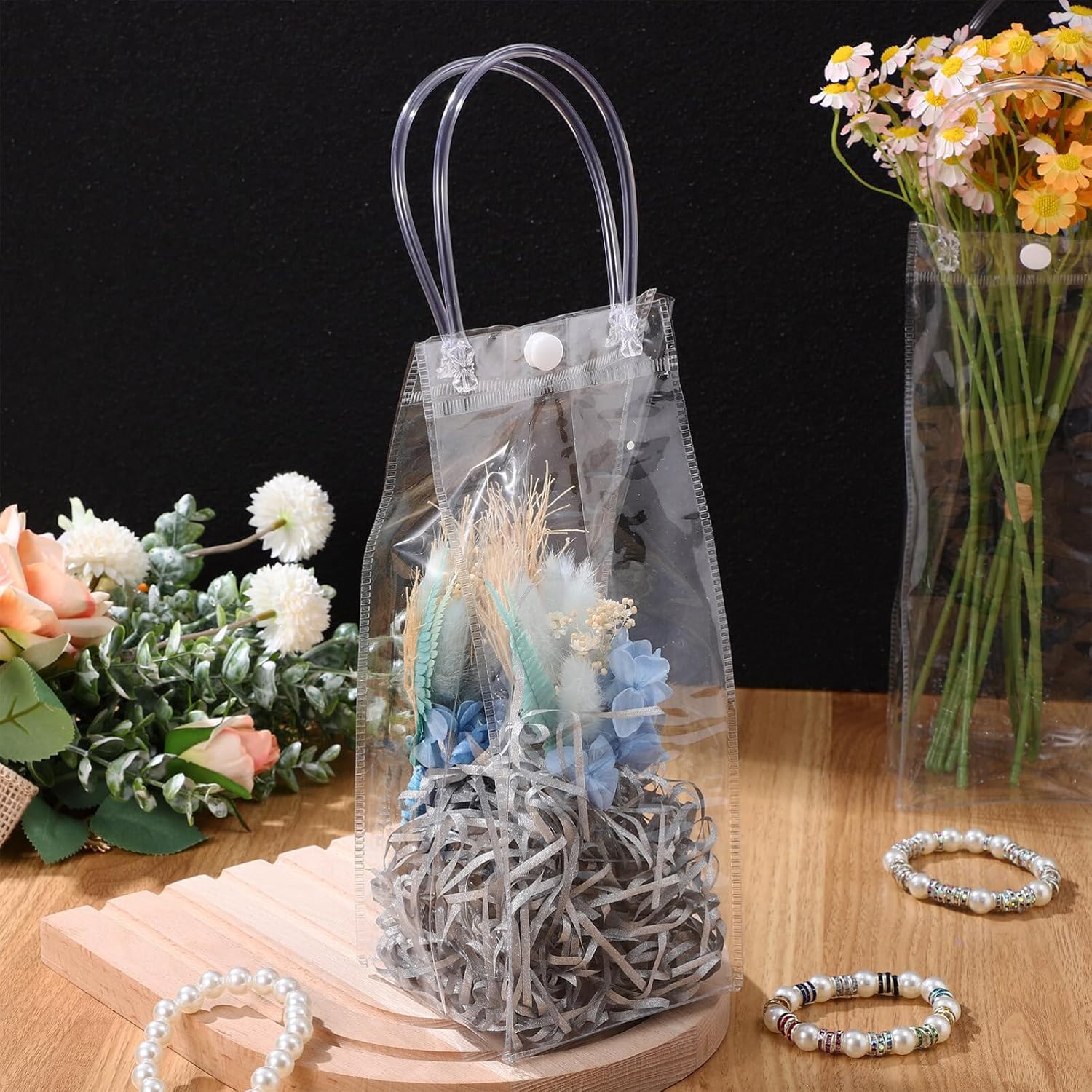 STOBAZA 15 bolsas de regalo, bolsas de regalo de plástico transparente a granel con asa, pequeñas bolsas transparentes para envolver regalo, bolsas