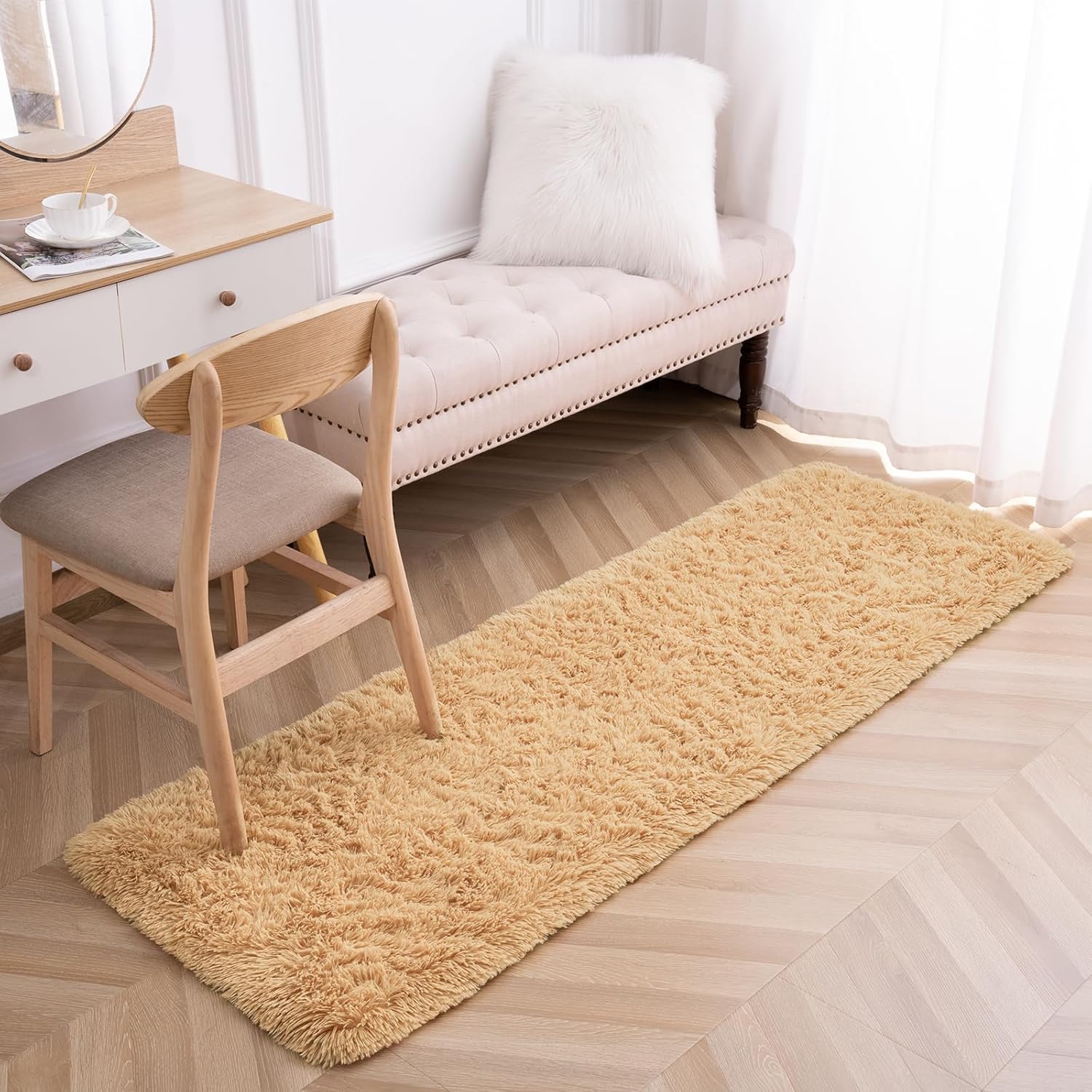 Toneed Alfombra mullida para dormitorio, sala de estar, 2 x 6 pies, color camello, alfombra lanuda súper suave y moderna, alfombra de felpa mullida