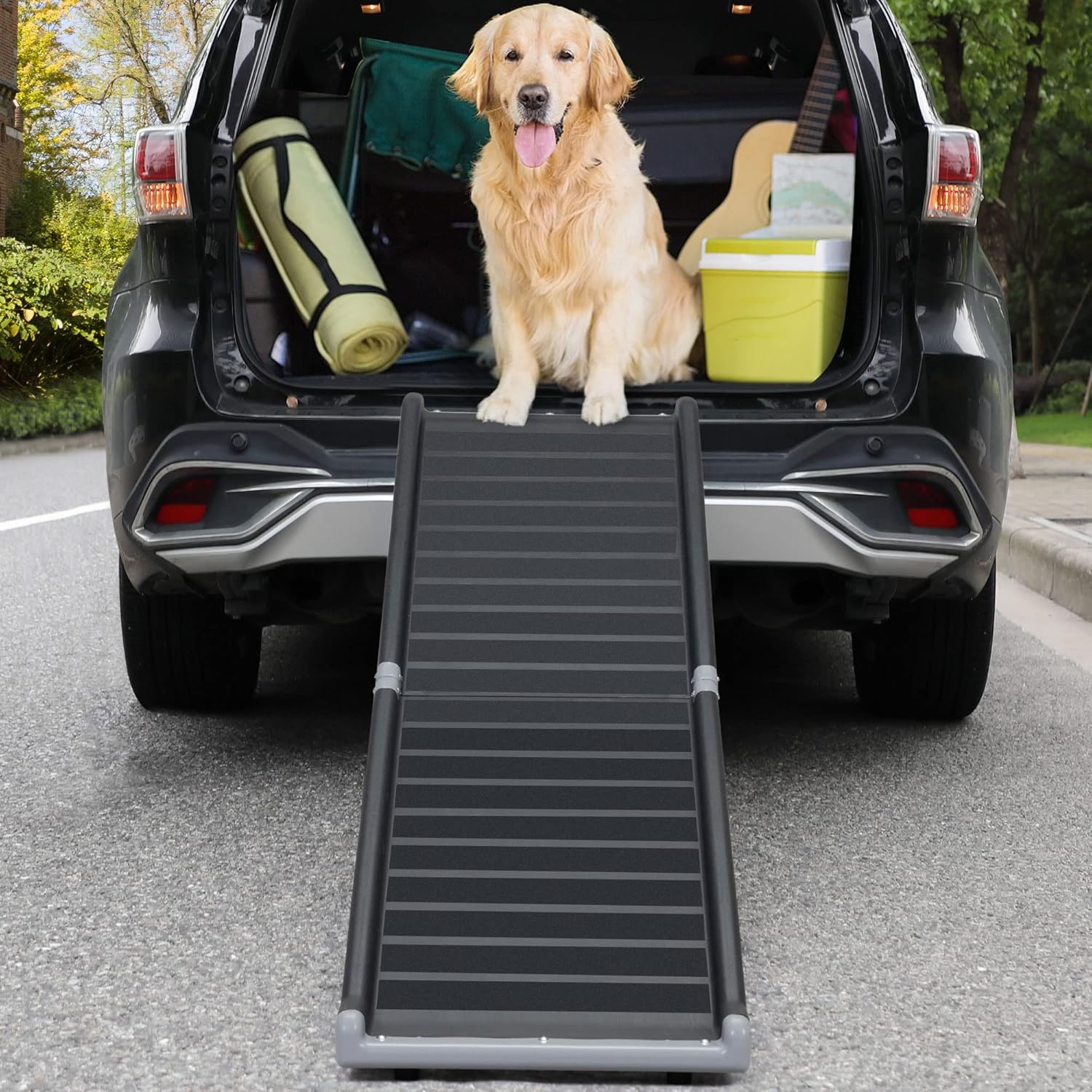 Rampa plegable para mascotas de 63 pulgadas de largo con marco de metal integrado, rampa de coche para perros con superficie antideslizante,