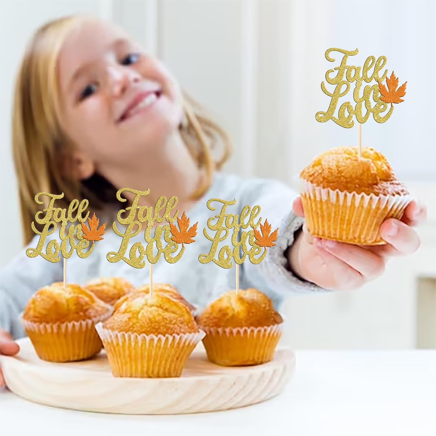 Paquete de 24 adornos para cupcakes con hojas de otoño, día de Acción de Gracias, palillos de dientes, despedida de soltera, decoración de cupcakes