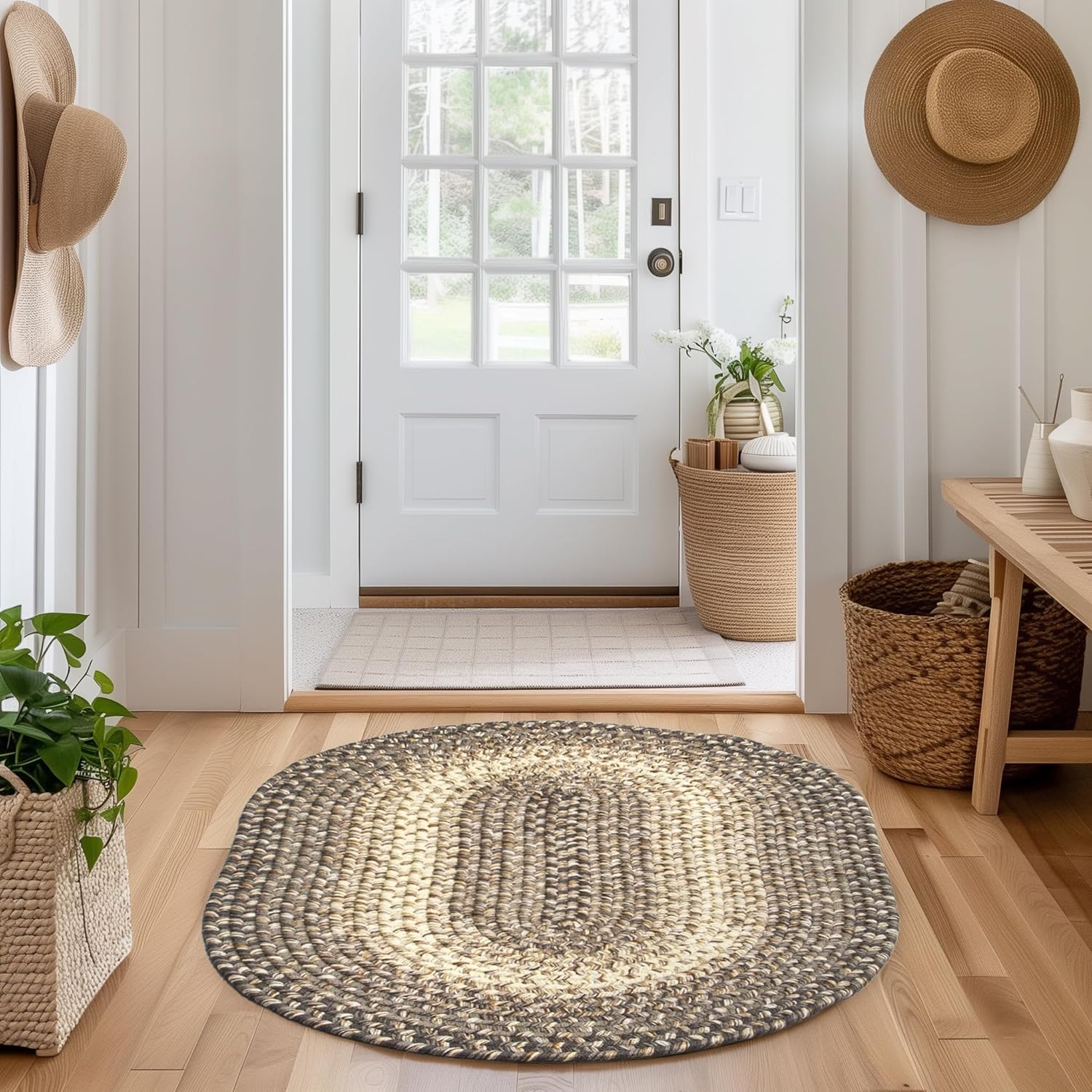 Super Area Rugs Braided Rugs – Alfombra rústica de 3 x 5 pies, alfombra trenzada Ridgewood para sala de estar, reversible, para interiores y