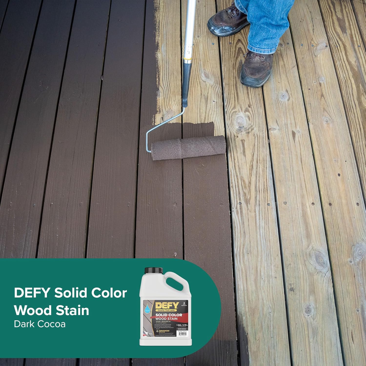 DEFY Tinte para madera de color sólido, cacao oscuro, 1 galón, pintura de cubierta de larga duración para madera y manchas de cercas, pintura de