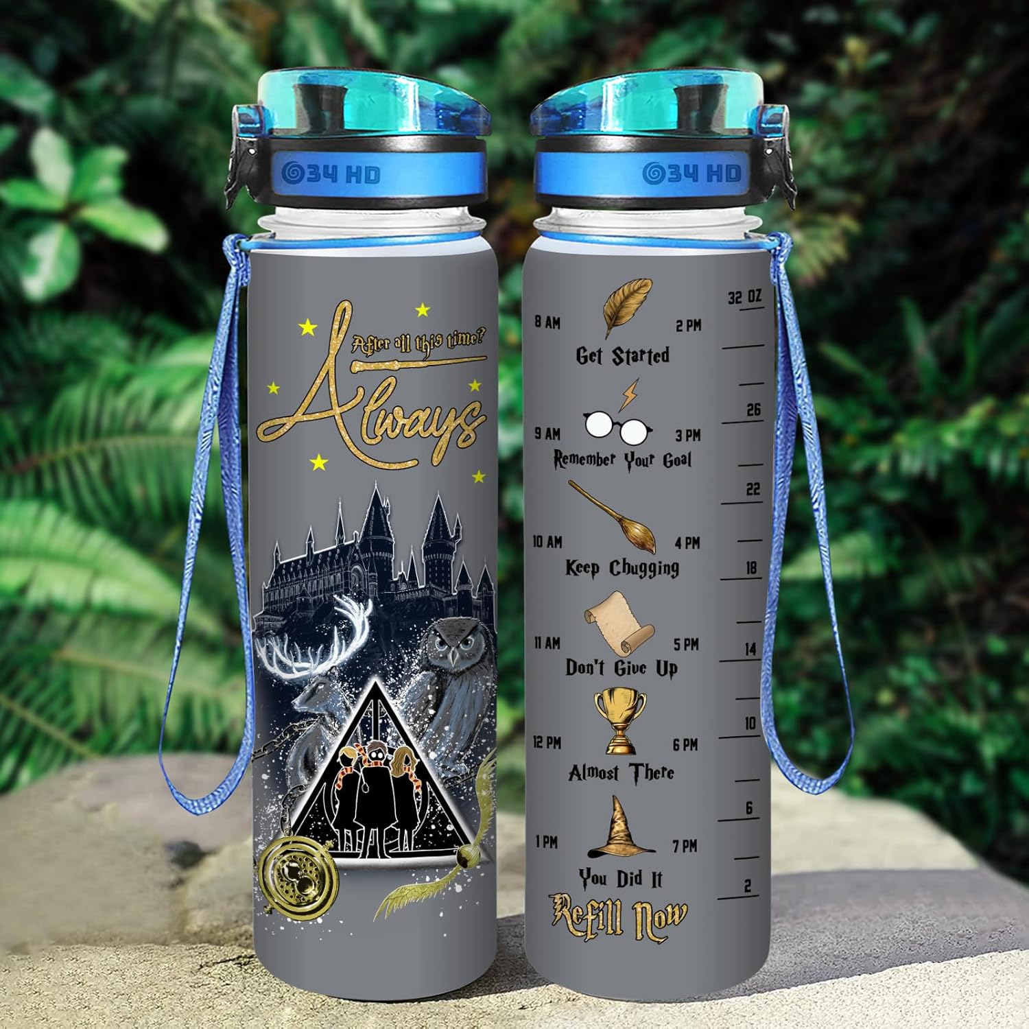 Potter – Botella de agua de 32 onzas con marcador de tiempo, botella motivacional de After All This Time, regalos para amantes del cine, regalos