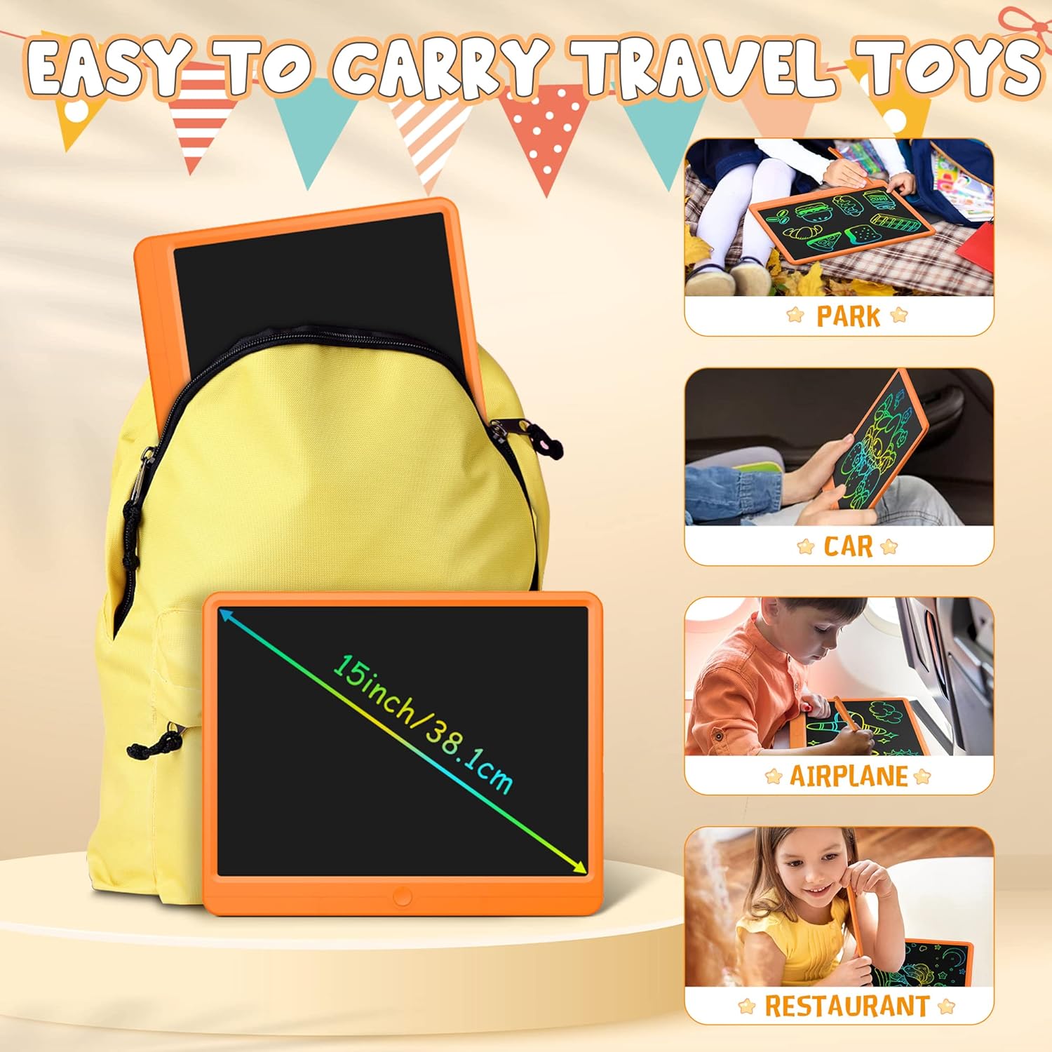 GIGART Tableta de escritura LCD para niños, tableta de dibujo de 15 pulgadas para niños, colorida tabla de dibujo borrable, regalos educativos de
