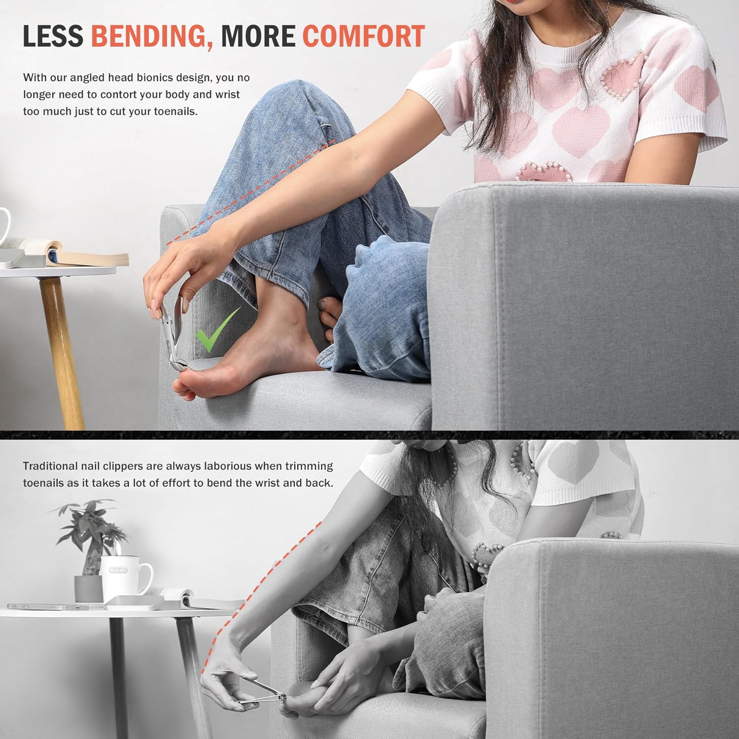 BEZOX Cortaúñas ergonómicas con cabeza angulada gruesa para personas mayores, cortaúñas grandes para uñas gruesas e encarnadas con lima de uñas de