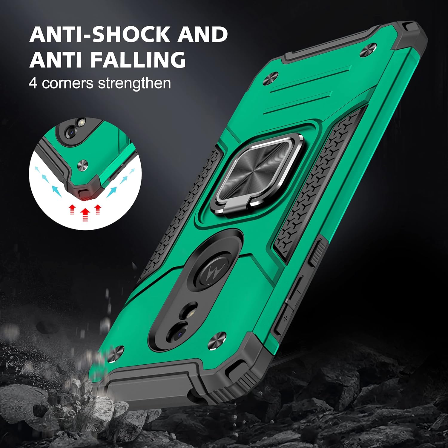 YmhxcY Funda para Moto G7 PowerG7 SupraG7 Optimo Maxx con protector de pantalla HD, fundas de grado armadura con soporte giratorio y función atril,