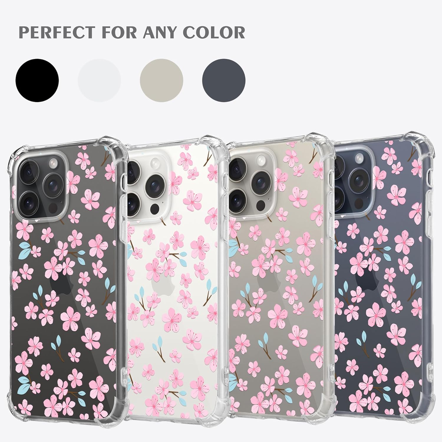MSEAANBK Funda transparente de flor de cerezo diseñada para iPhone 15 Pro, funda transparente de flor de Sakura para iPhone 15 Pro para mujeres y