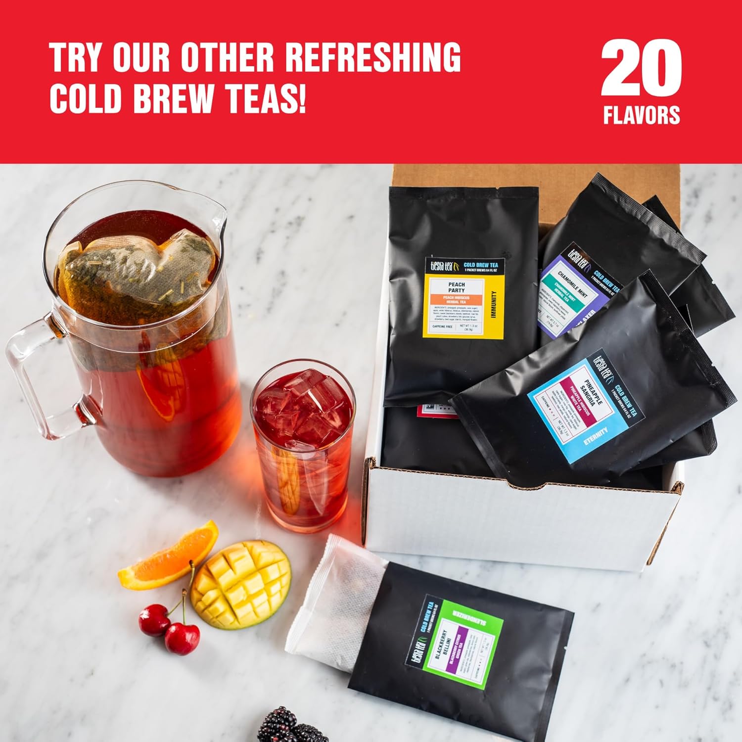 Tiesta Tea – Palm Beach Punch Cold Brew Tea  Té de hierbas Fruit Punch  Mezclas de té helado de hojas sueltas de primera calidad  Té helado sin