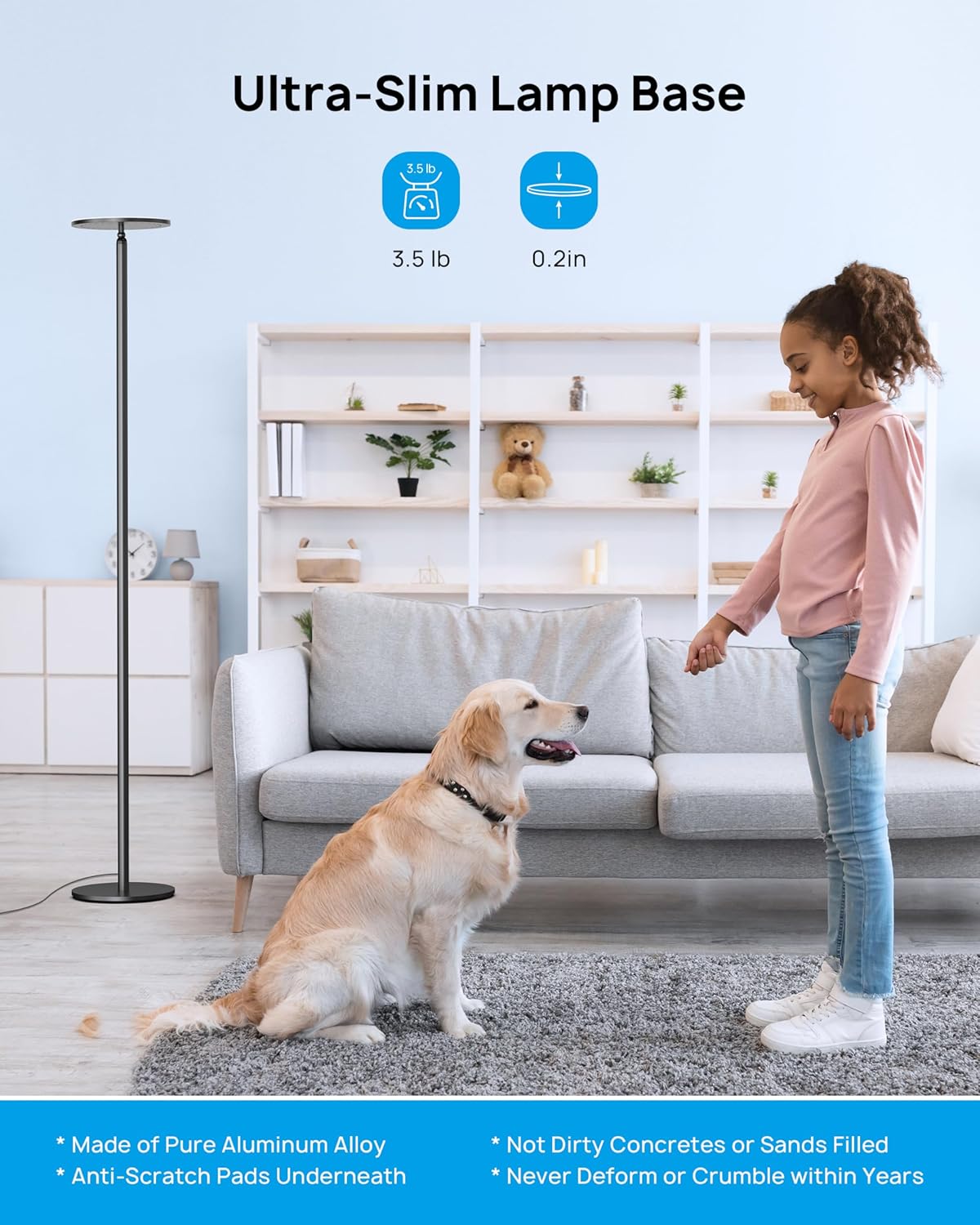 Lámpara LED de piso TROND tipo antorcha, atenuable (30 W, 5500 K luz natural, 4200 lúmenes máx., 71 pulgadas, temporizador de 30 minutos,