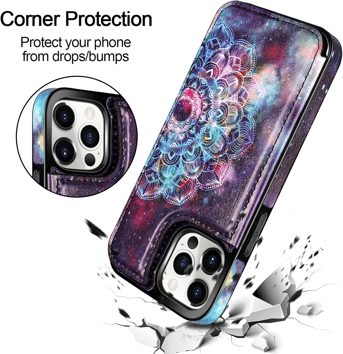 HianDier Funda para iPhone 14 Pro con tarjetero para mujeres y hombres, funda protectora de piel sintética con función atril, cierre magnético,