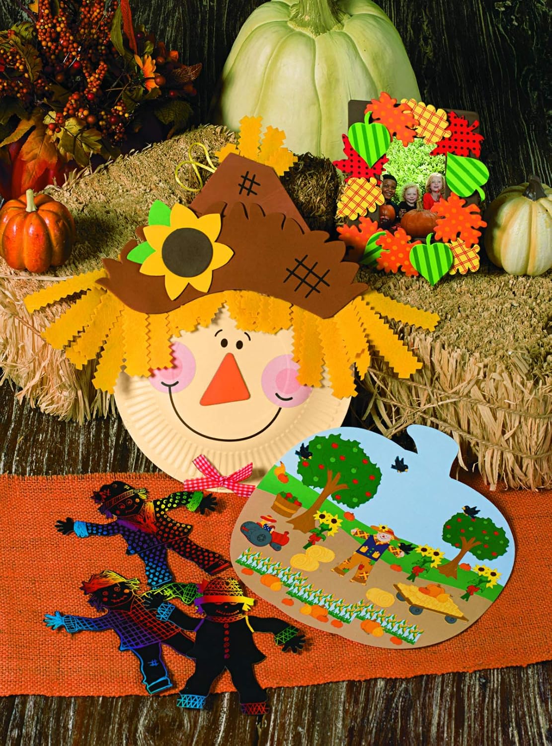 Kit de manualidades de espantapájaros con placa de papel, hace 12 manualidades de otoño para niños y actividades divertidas en el hogar