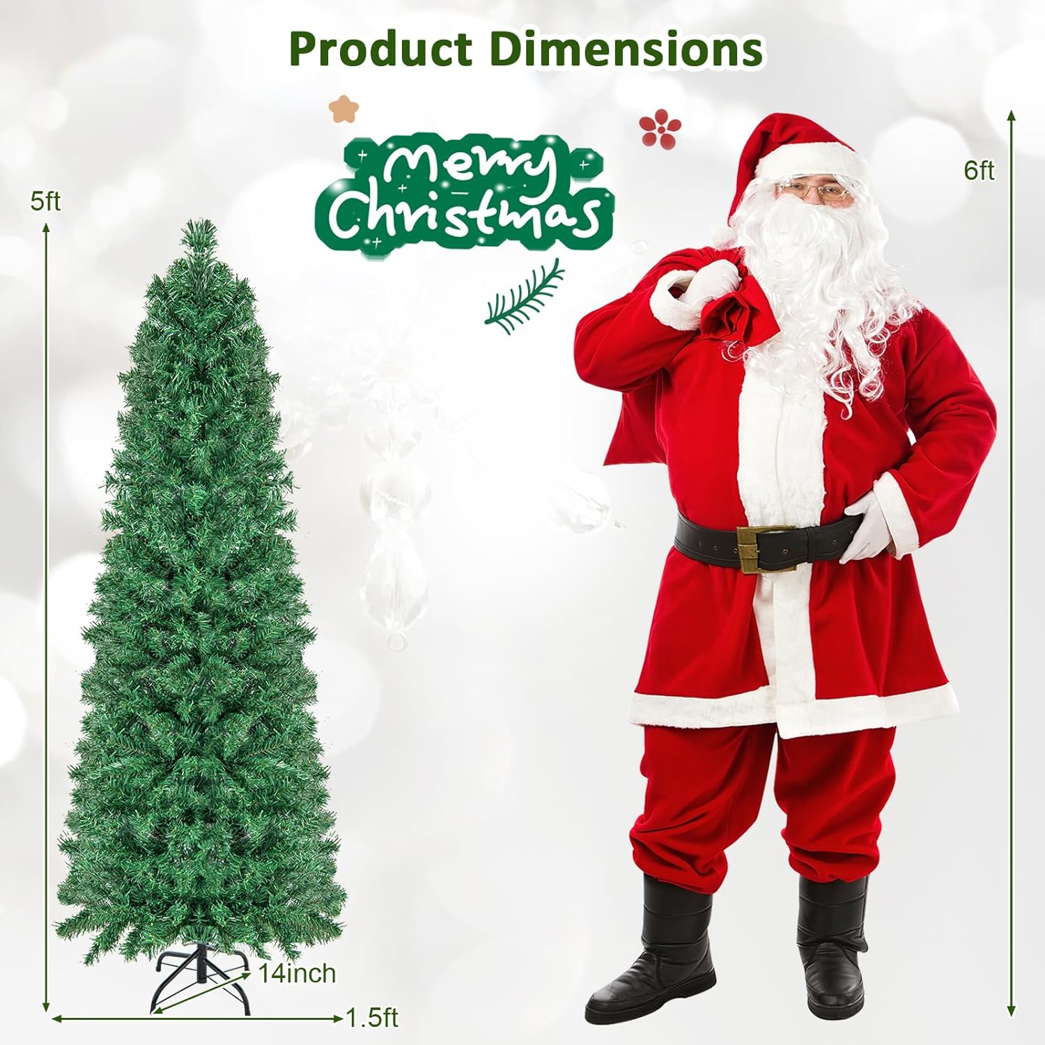 Goplus Árbol de Navidad de lápiz de fibra óptica de 5 pies, árbol de Navidad artificial delgado preiluminado con luces de colores, 361 puntas de