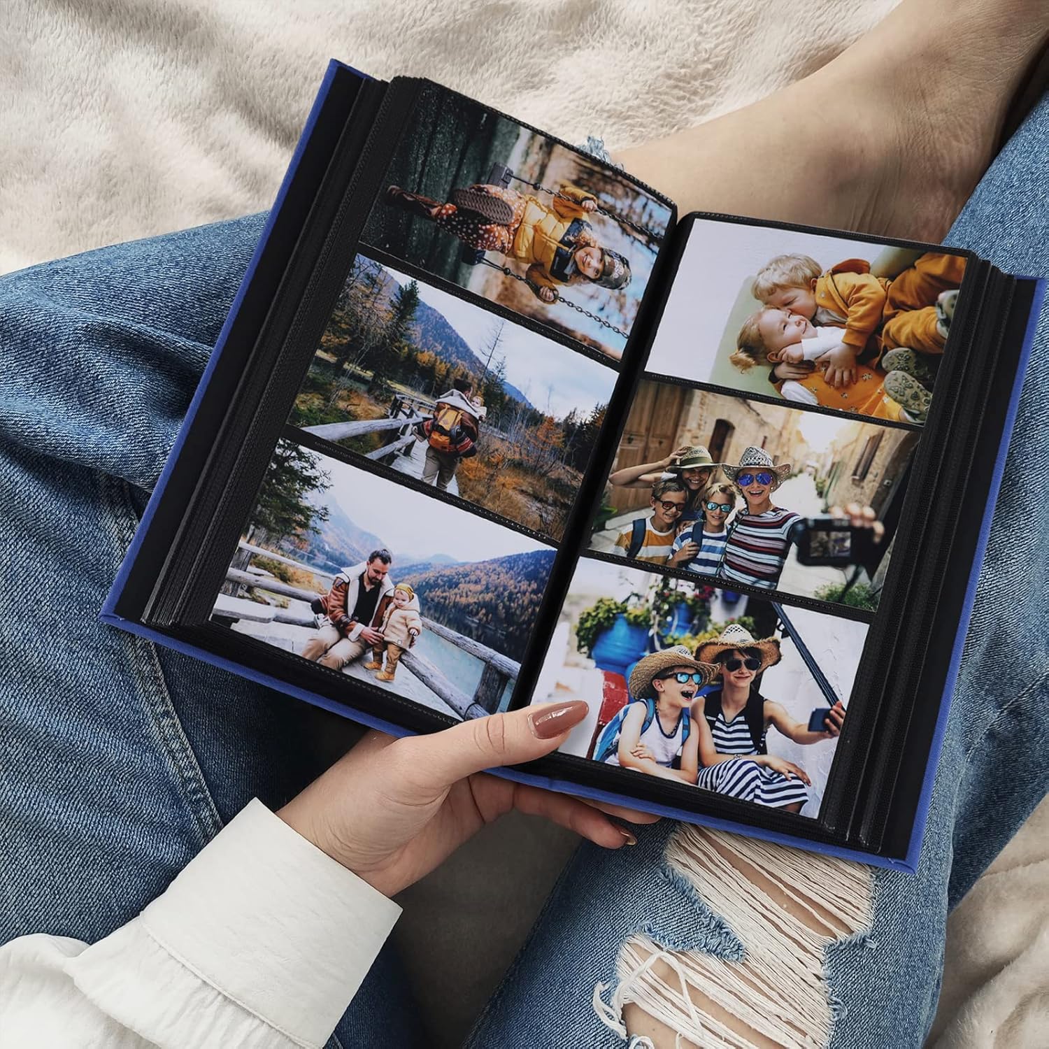 Álbum de fotos de lino de 4 x 6 con capacidad para 408 bolsillos negros deslizantes, cubierta de tela, álbumes de fotos pequeños para boda,