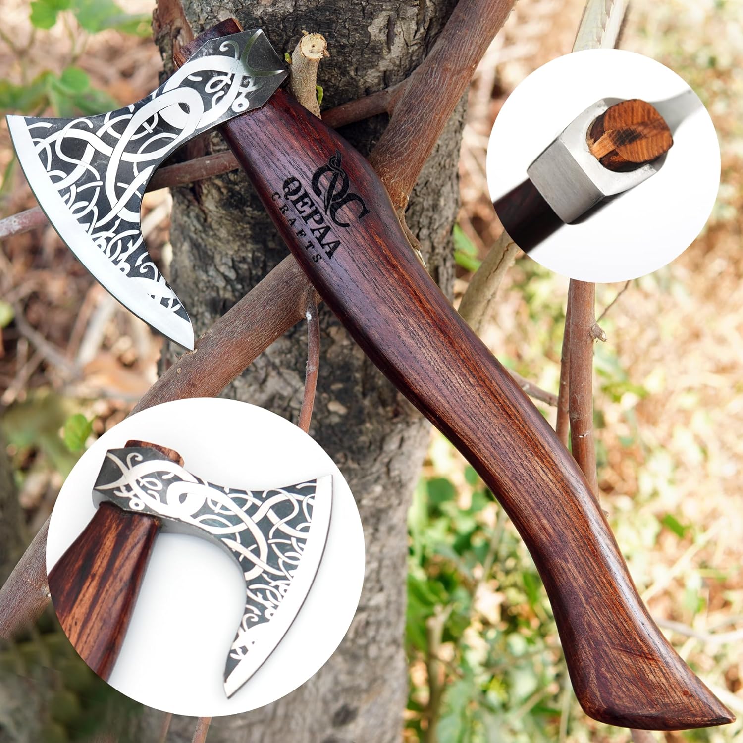 Hacha vikinga hecha a mano de acero forjado, hacha de supervivencia para acampar y cortar madera, hacha vikinga nórdica, regalo para aventureros