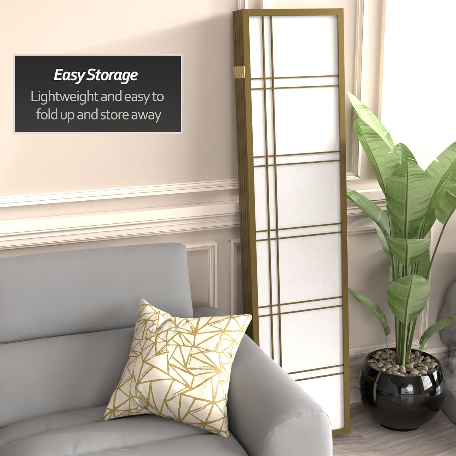 Oriental Furniture – Pantalla Shoji de doble cruz de 6 pies de alto, edición especial, color dorado, 5 paneles