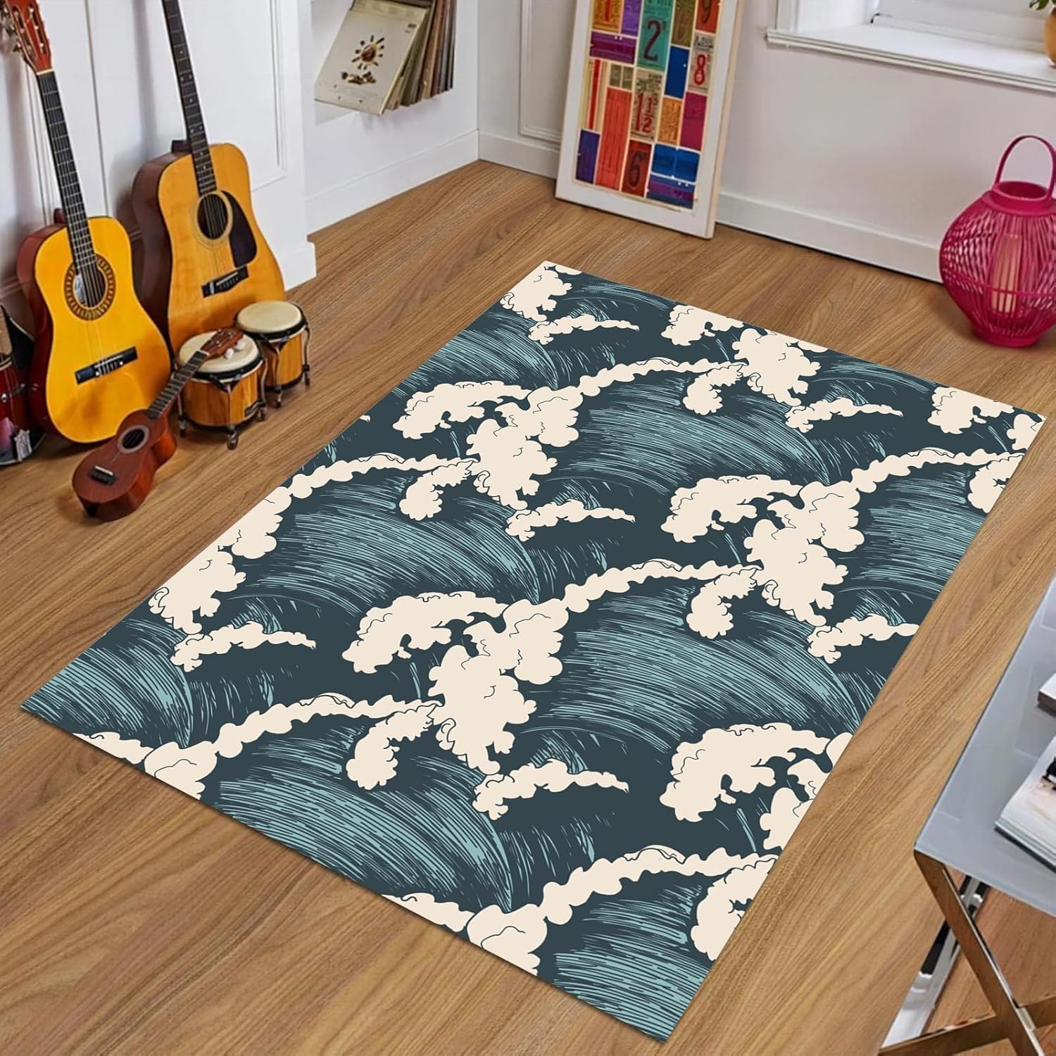 Alfombras pequeñas onduladas para dormitorio, 1.5 x 2.5 pies, antideslizante, alfombra mullida y asequible, alfombras suaves y mullidas para sala de