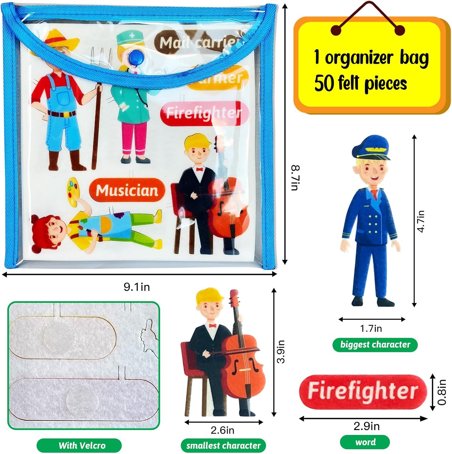 Felt Career Image – Piezas de aprendizaje para disfrazarse, 50 piezas de fieltro para tablero de franela de fieltro, ayudantes de la comunidad
