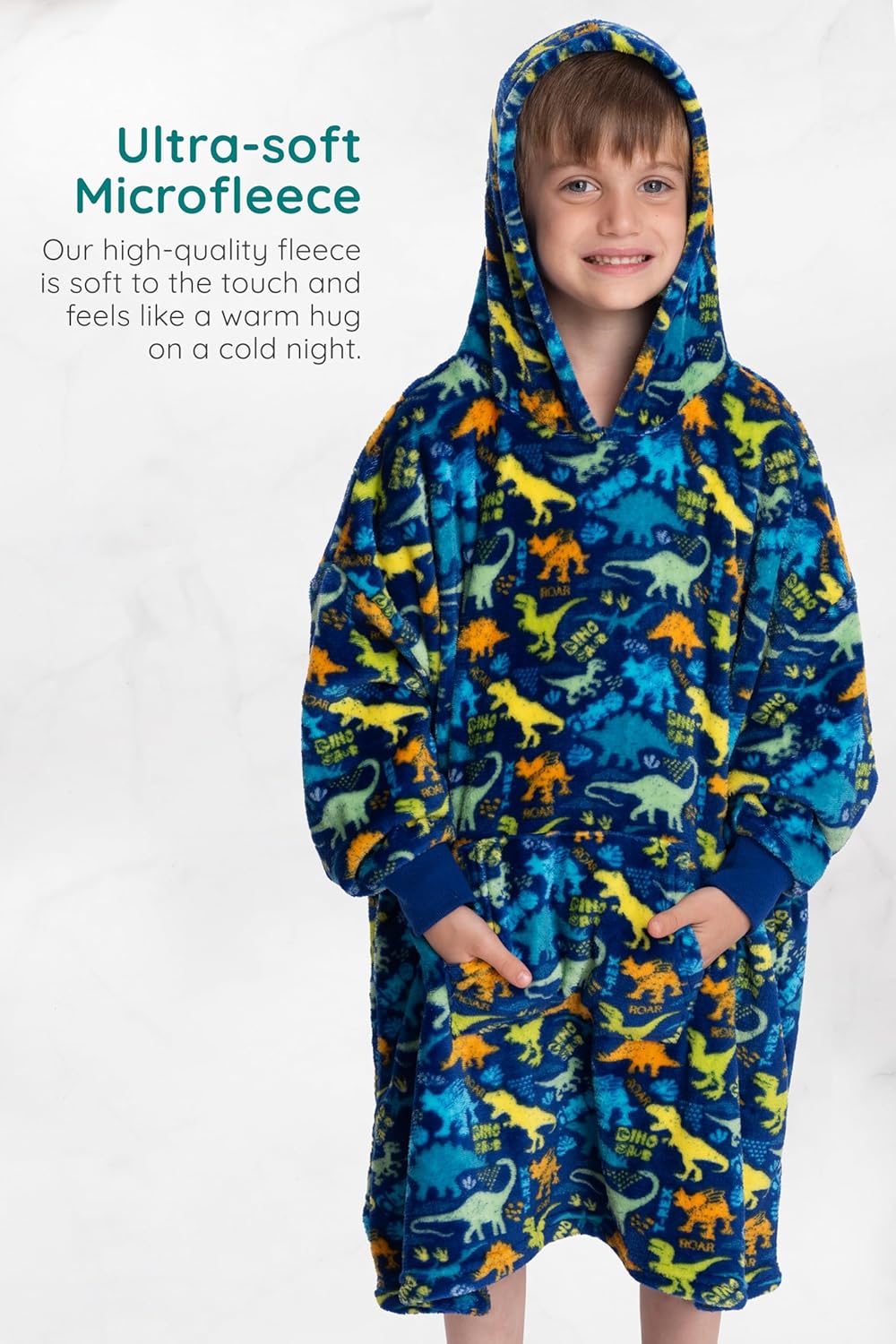 Mad Dog – Manta con capucha para niños, mantas con mangas acogedoras, forro polar suave y diseños de sherpa, para niños y niñas, de 4 a 13 años