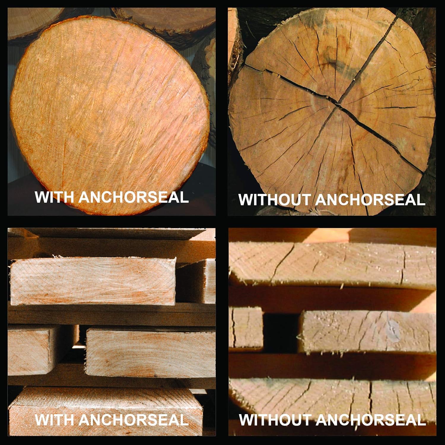 ANCHORSEAL Sellador clásico para troncos y madera, emulsión de cera a base de agua, evita hasta el 90% de las comprobaciones finales en extremos