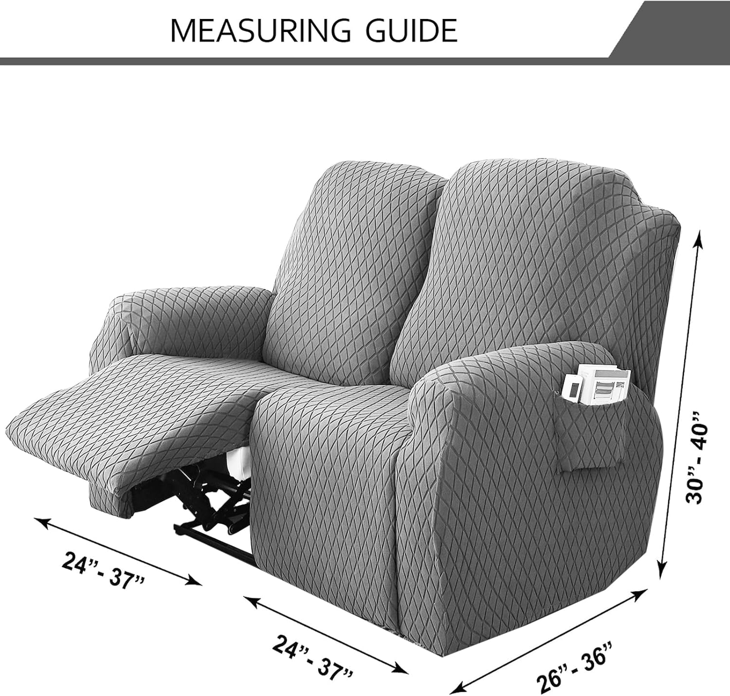 XUANZYANG Fundas elásticas para sofá biplaza reclinable, 6 piezas, fundas para sofá reclinable con bolsillos, fundas de sofá reclinable de jacquard,