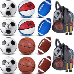 Liliful 12 Pcs Sport Balls Set for Kids Teens, Include Official Size 5 Basketball, Size 6 Football, Size 4 Soccer Ball, 2 Sport Equipment Bags, 4 Liliful 12 Pcs Sport Balls Set for Kids Teens, Include Official Size 5 Basketball, Size 6 Football, Size 4 Soccer Ball, 2 Sport Equipment Bags, 4