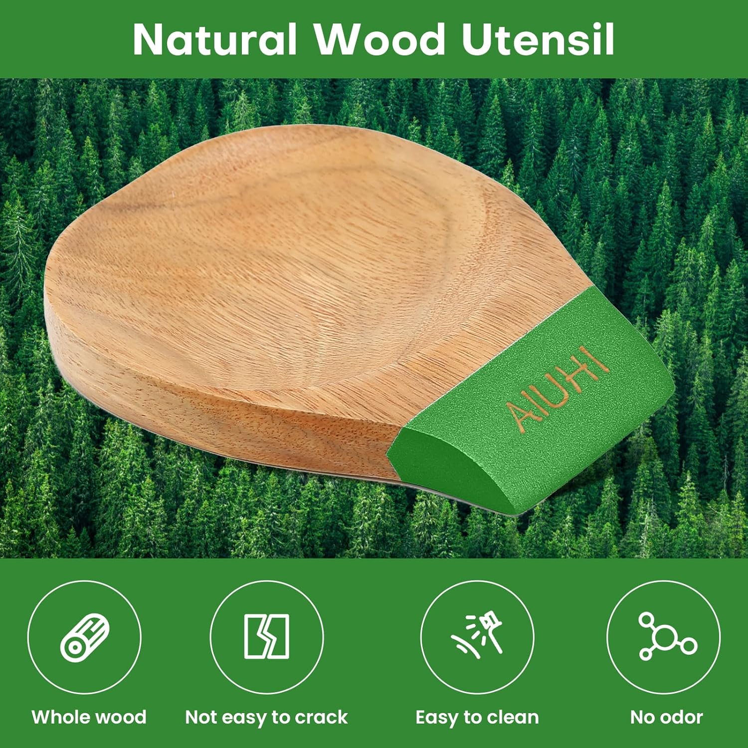 Soporte de cuchara de madera para encimera de cocina, soporte de cuchara de madera de teca natural para estufa o encimera (verde)