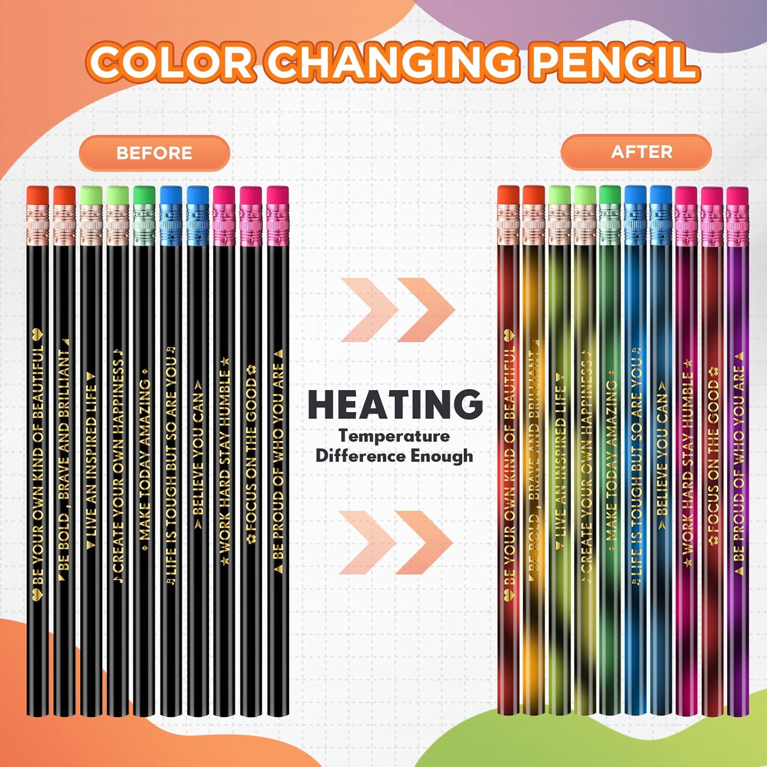 120 lápices inspiradores que cambian de color, con frases bíblicas, lápices motivacionales, lápices activados por calor, para niños, estudiantes,