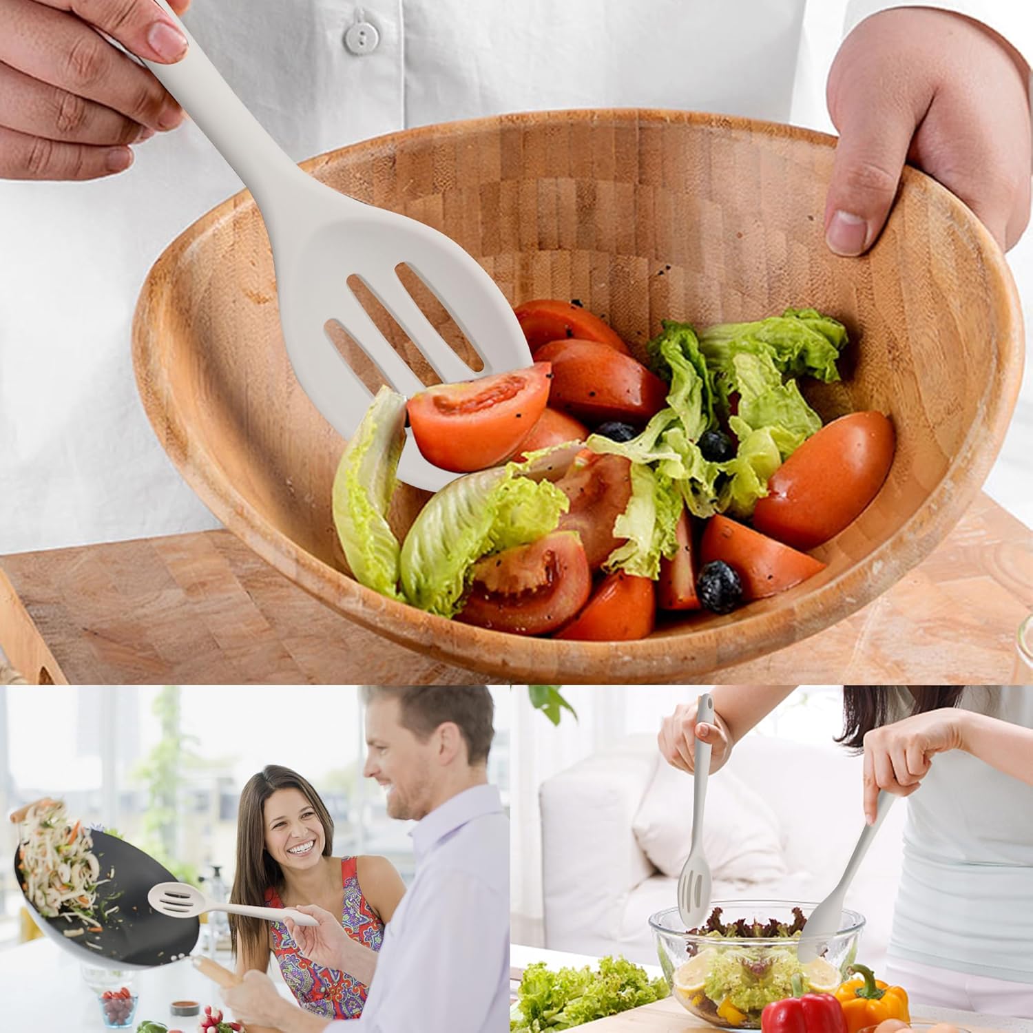 Cucharas de cocina de silicona, resistentes al calor, cuchara ranurada para pasta de silicona, juego de cucharas sólidas para utensilios de cocina