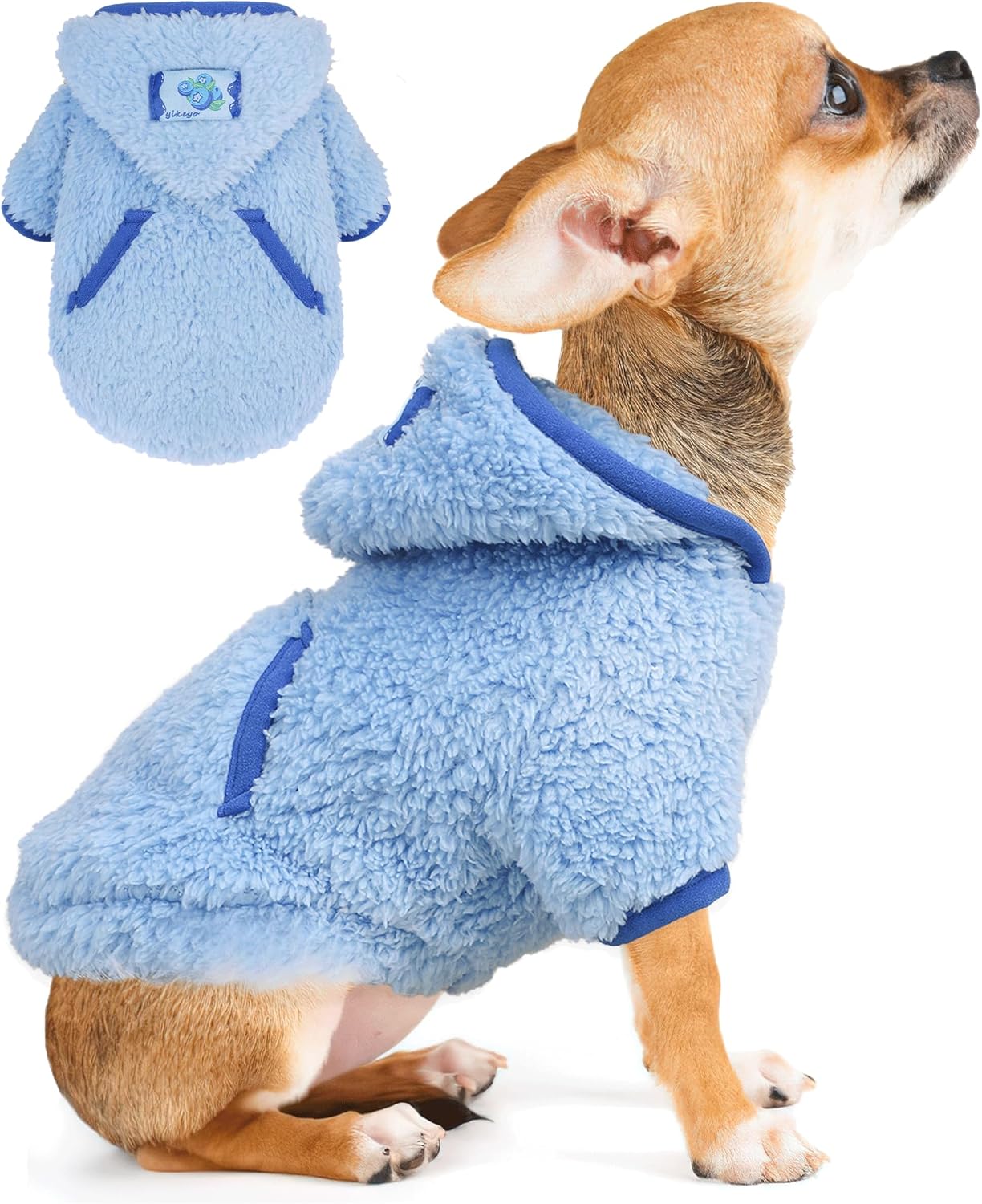 Suéter pequeño de forro polar con capucha para perros pequeños, hembras y niños, ropa cálida de invierno para cachorros para Chihuahua, taza de té,