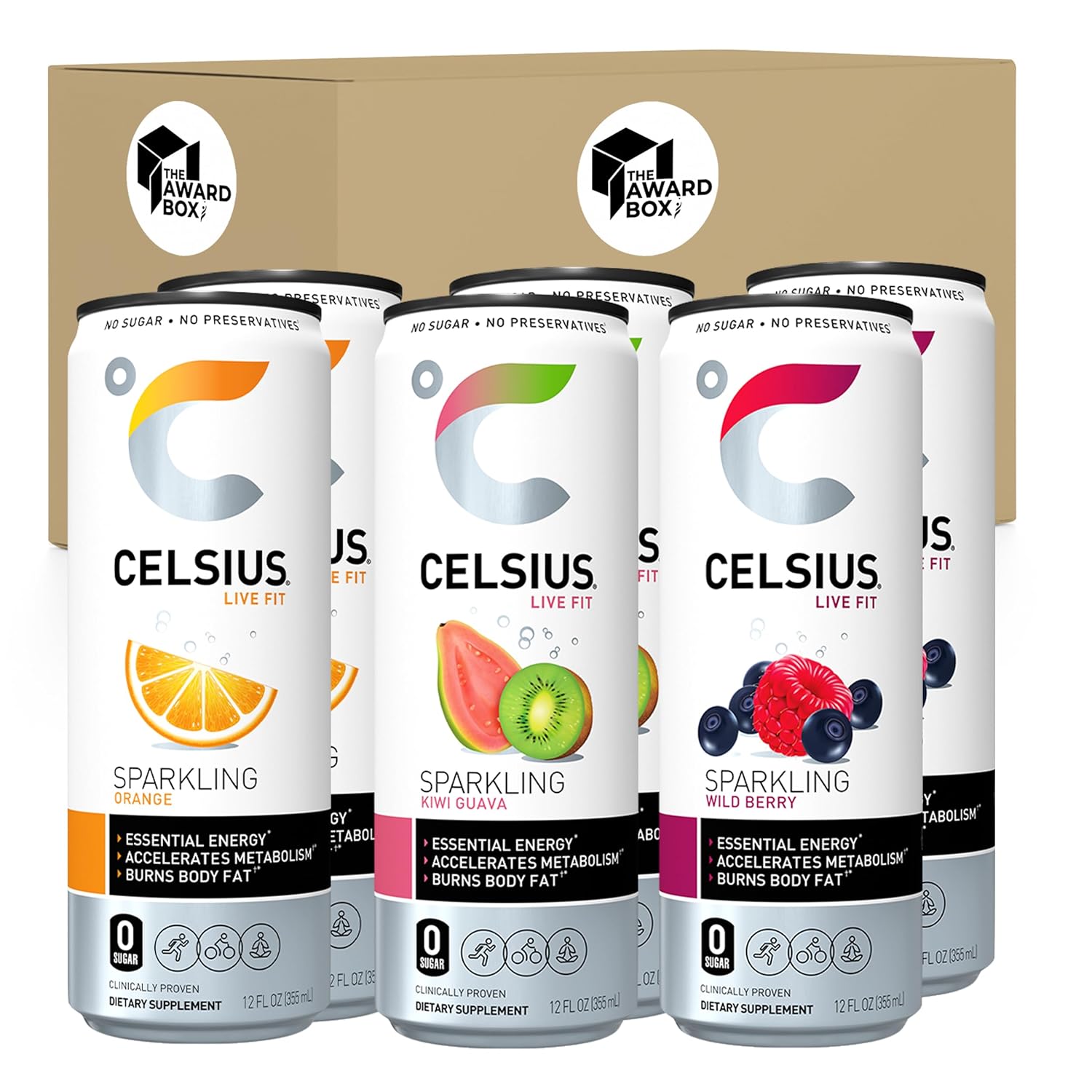 Celsis Sparkling Essential – Surtido de bebidas energéticas sin azúcar ni conservantes, 12 onzas líquidas, latas delgadas surtidas variadas, paquete