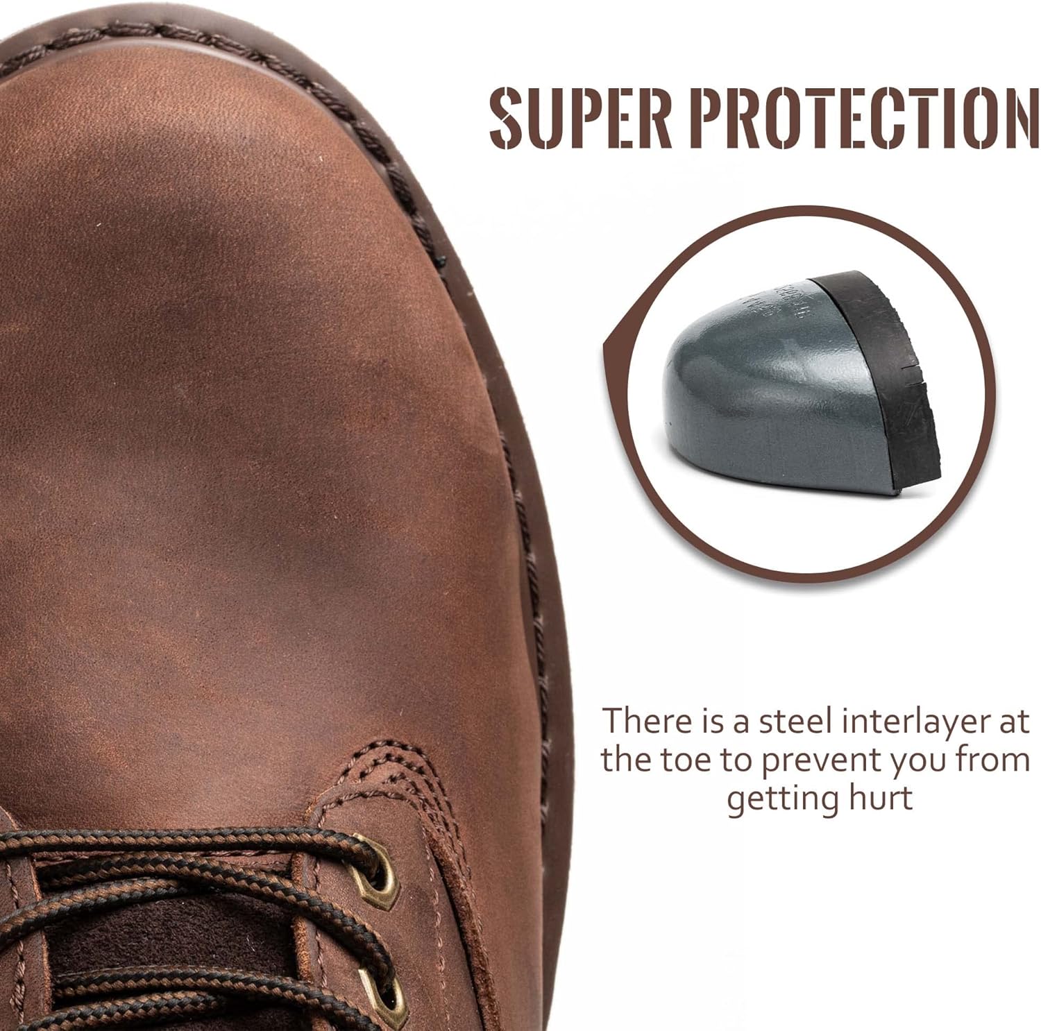 SAFETY LOONG Botas de trabajo con punta de acero para hombre, impermeables, de cuero real, antideslizantes