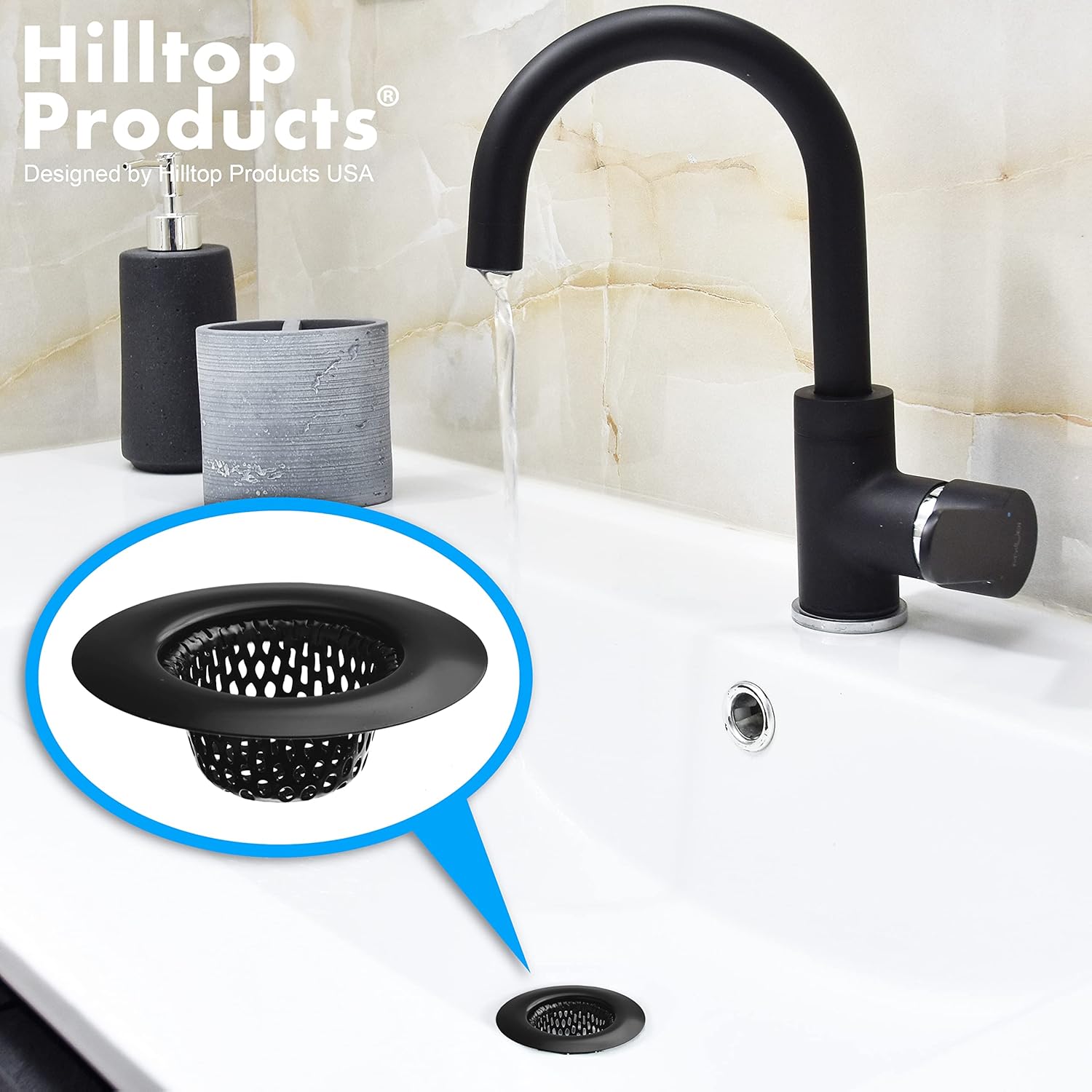 Paquete de 2  Cesta superior de 2.25 pulgadas  1 pulgada  Colador negro para fregadero de baño, utilidad, pendiente, lavandería, RV y lavabo,