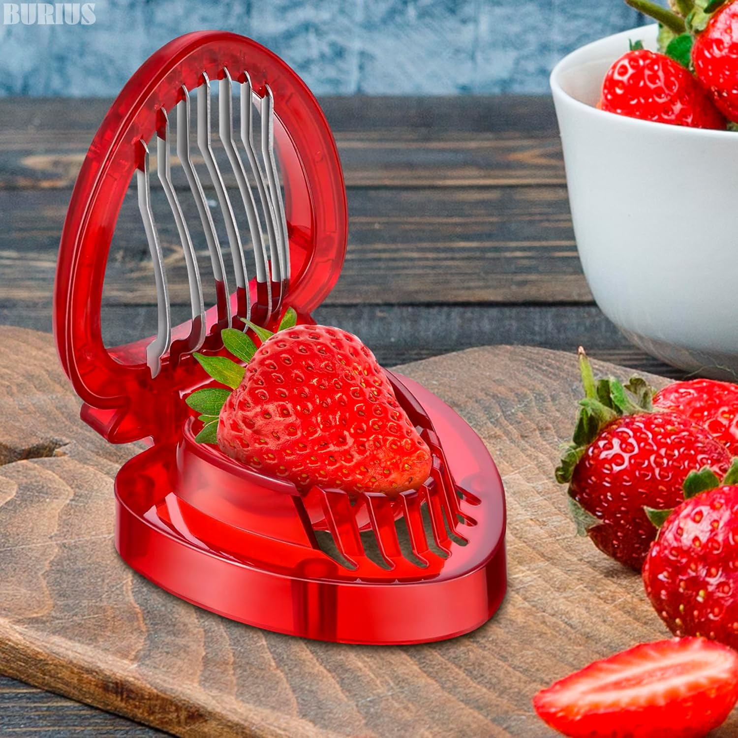 Cortador de fresas para utensilios de cocina, cortador de cocina BURIUS de fresa, cortador de huevos rojos, mini artilugios para herramienta de