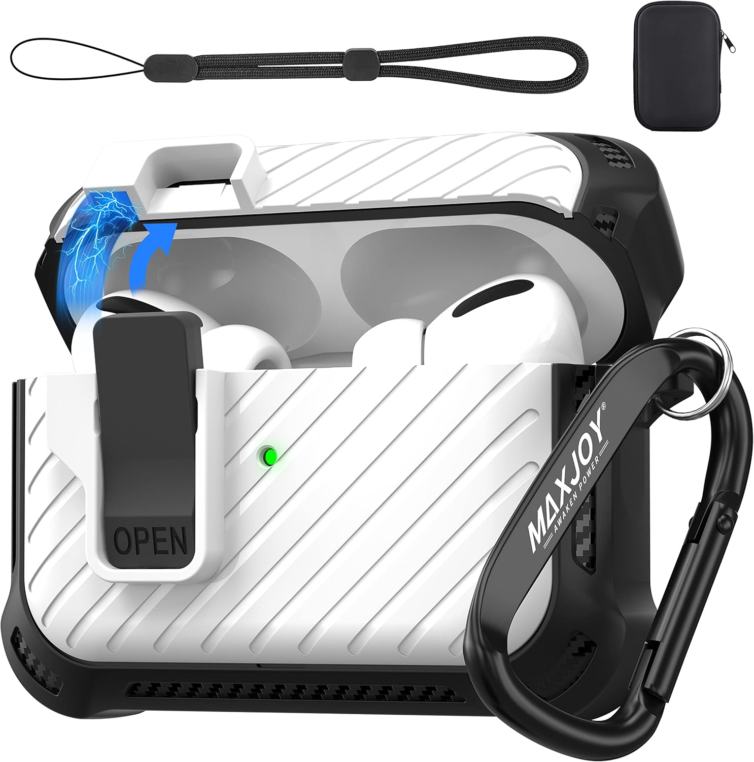 Maxjoy Funda para AirPods Pro de 2 generación, funda protectora para AirPods Pro 2Pro con cubierta de bloqueo seguro automático con llavero