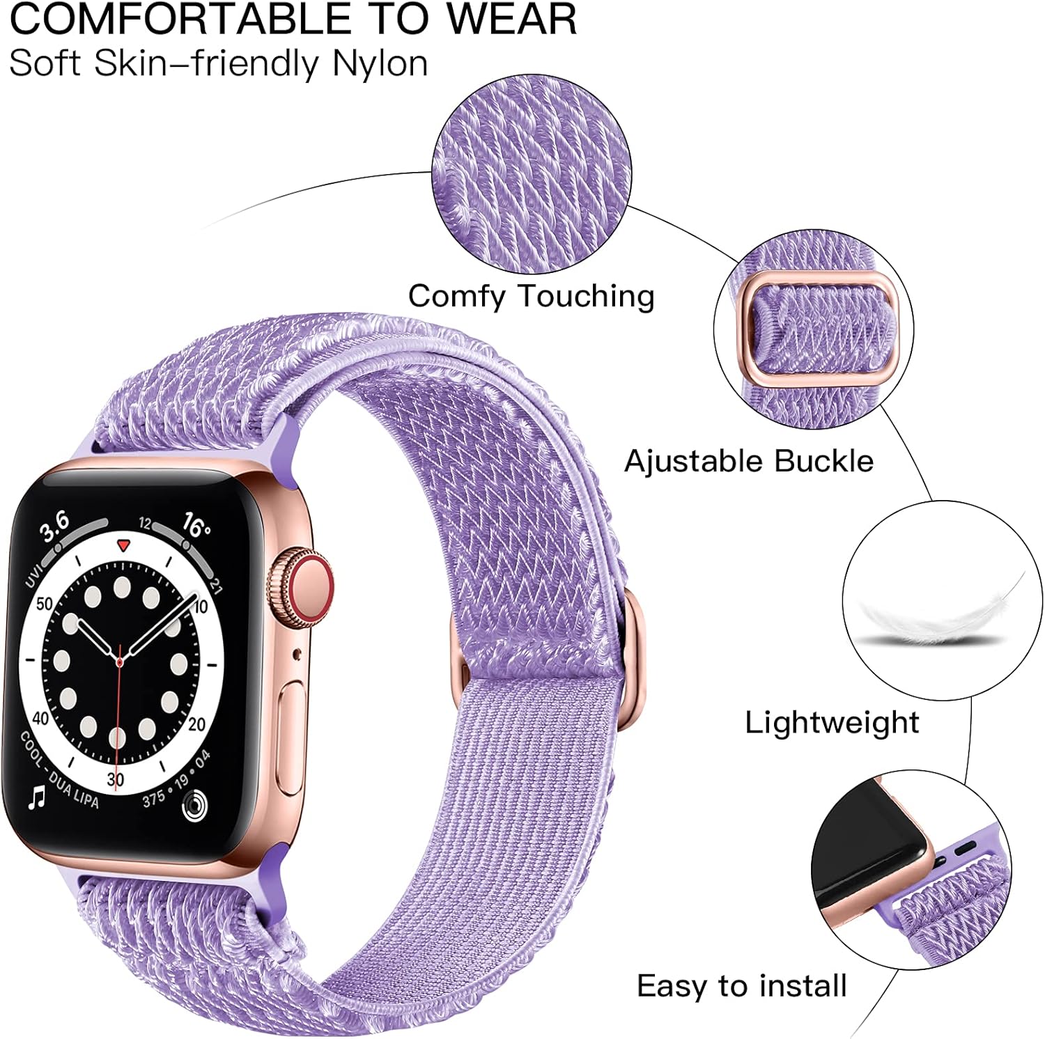 Lerobo Correa elástica de nailon para reloj Solo Loop, compatible con Apple Watch Series 1-9, SE, Ultra 38404142441.772 in, correa de repuesto