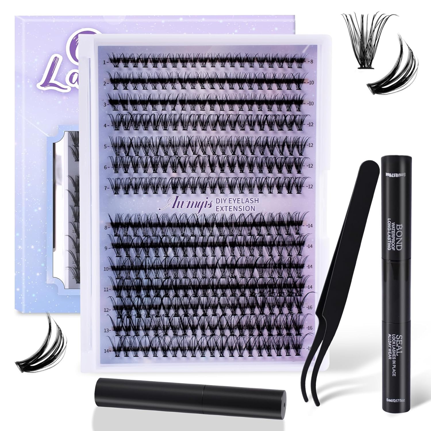 Kit de extensión de pestañas, 280 piezas, kit de elevación de pestañas individuales, kit de extensión de pestañas postizas, extensión de pestañas