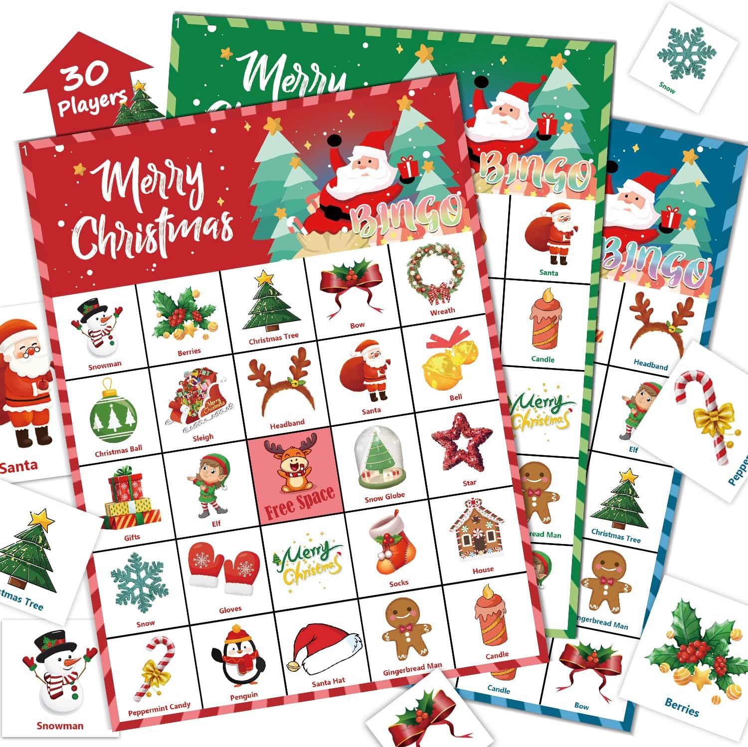 46 tarjetas de juego de bingo de Navidad para 30 jugadores, juegos de fiesta de Navidad para niños, actividades en el aula